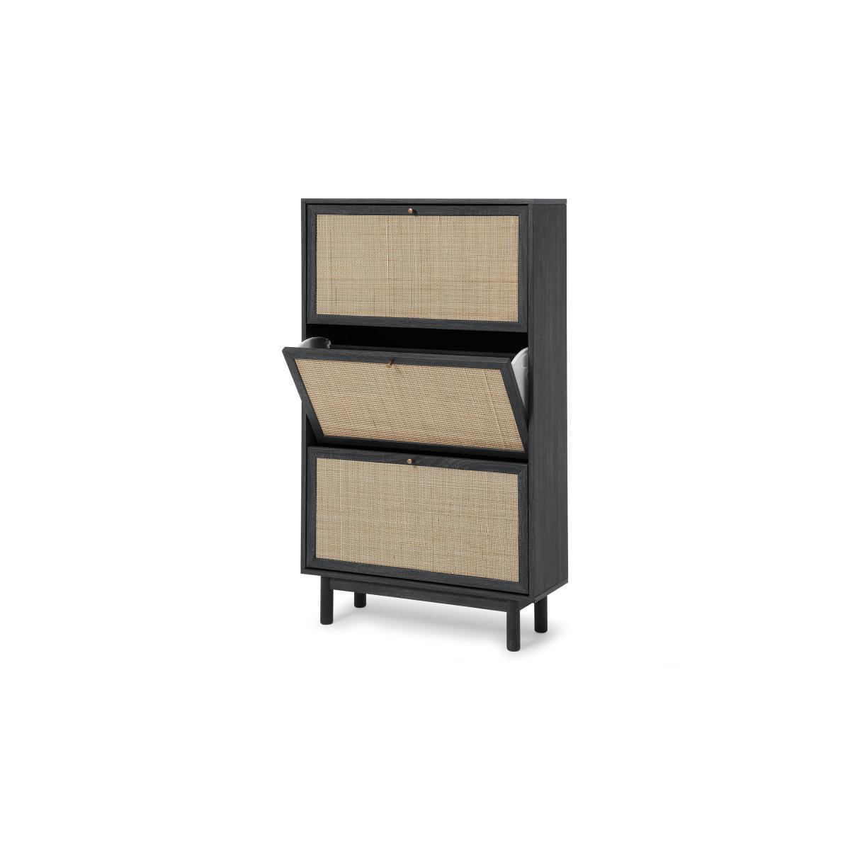 Pavia Double Shoe Storage, Natural Rattan & Black Wood Effect – image 6