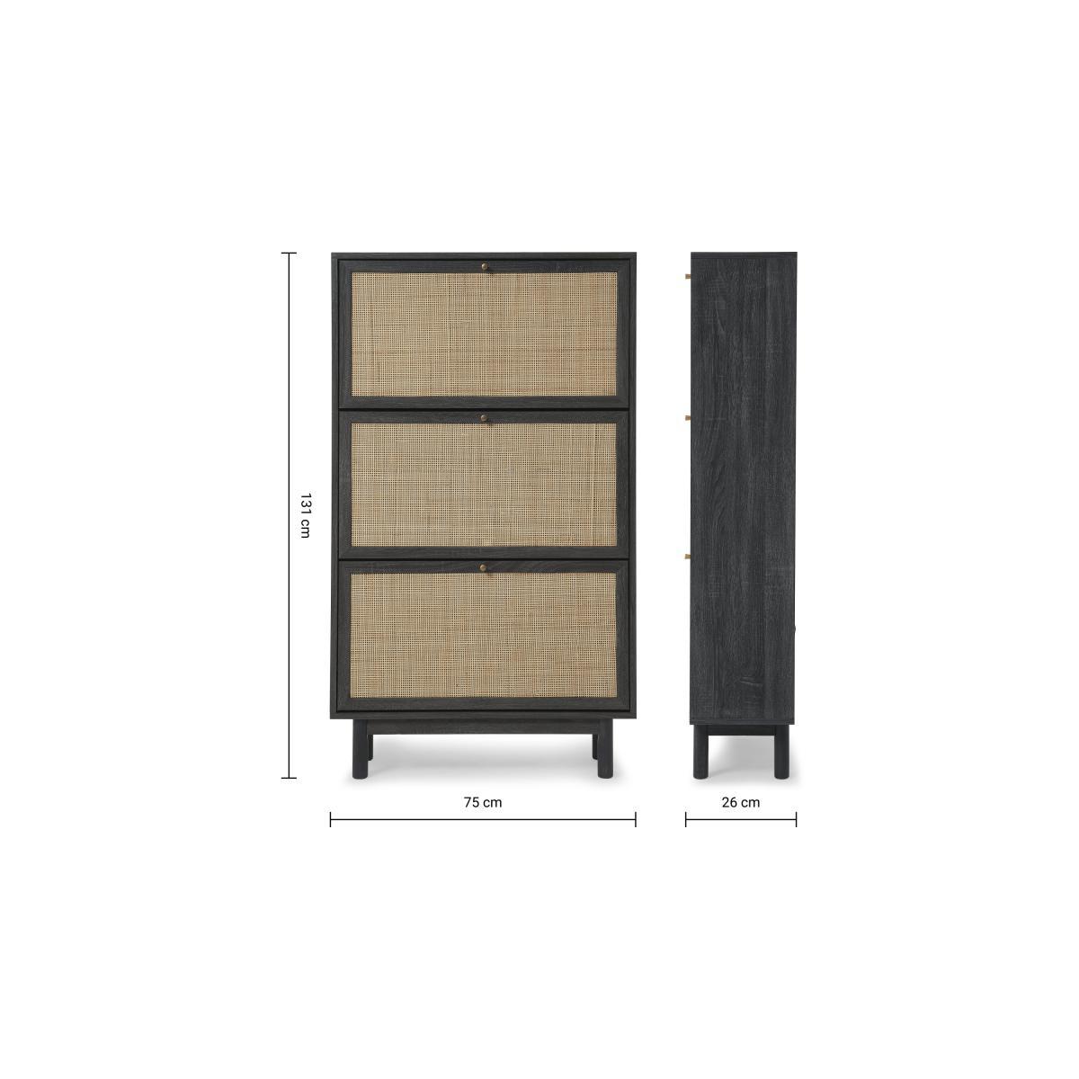 Pavia Double Shoe Storage, Natural Rattan & Black Wood Effect – image 10