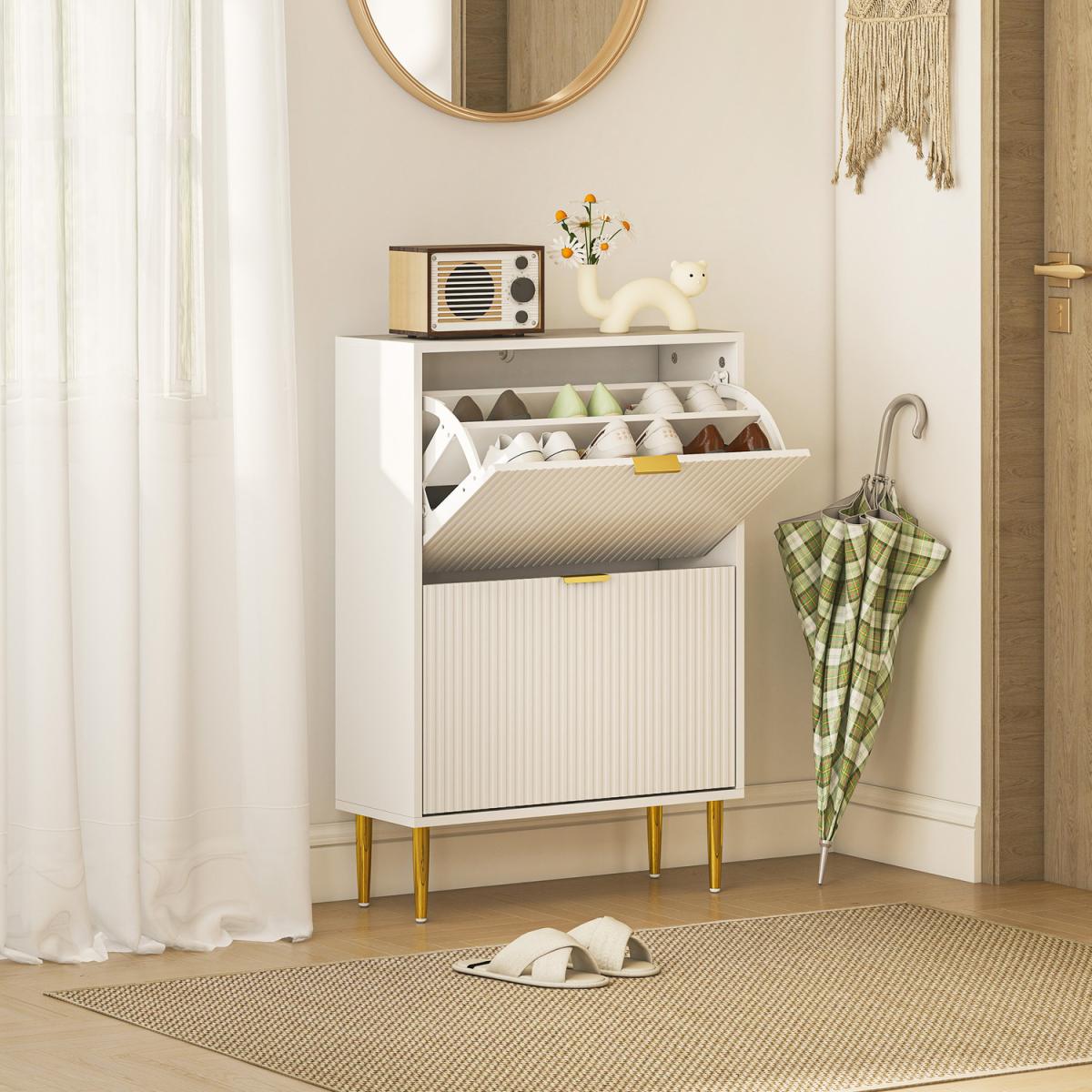 HOMCOM Slim Shoe Storage Cabinet with 2 Flip Drawers for Hallway - White / 60cm