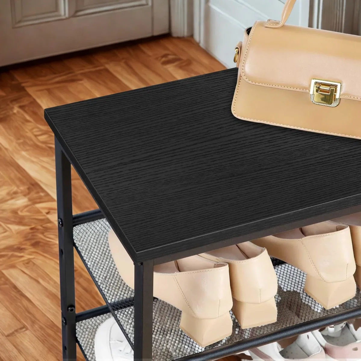 4-Tier Hallway Shoe Rack Storage With Fabric Shelves - Black – image 4