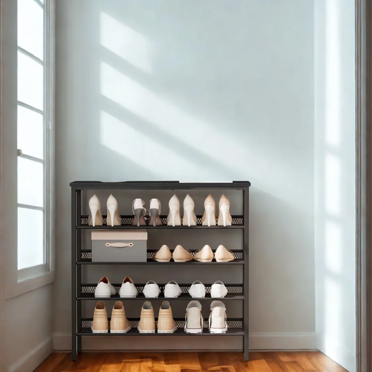 4-Tier Hallway Shoe Rack Storage With Fabric Shelves - Black – image 7