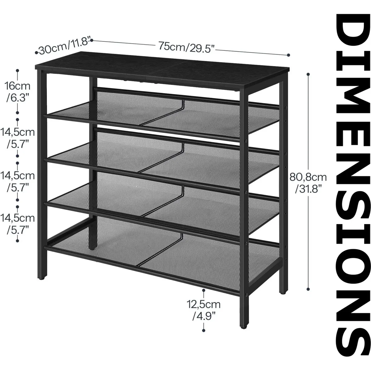 4-Tier Hallway Shoe Rack Storage With Fabric Shelves - Black – image 8