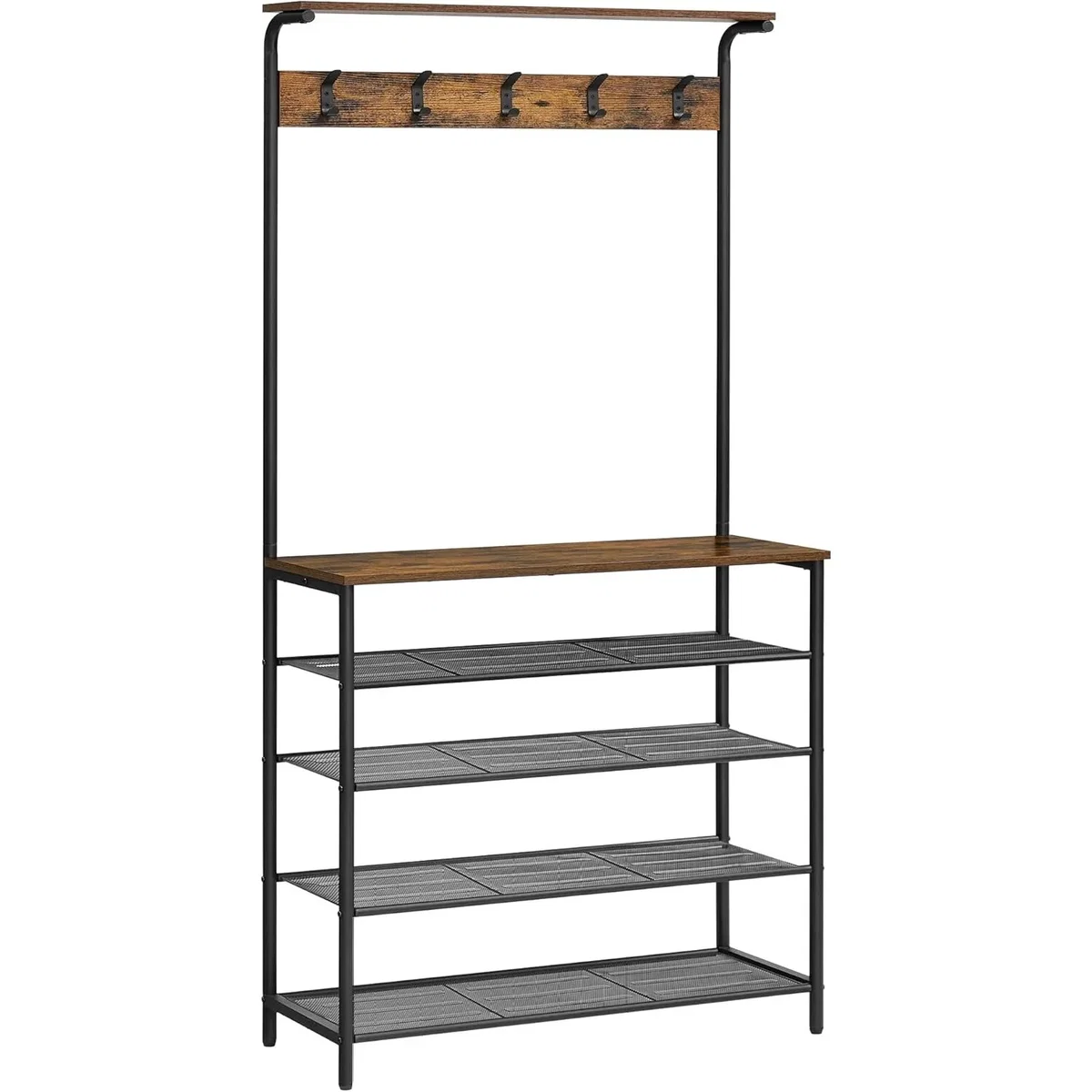 Coat Rack, Hall Tree Shoe Rack, Entryway Organizer, Multi-Tier Storage, Rustic Brown and Black - Rustic Brown, Black – image 4