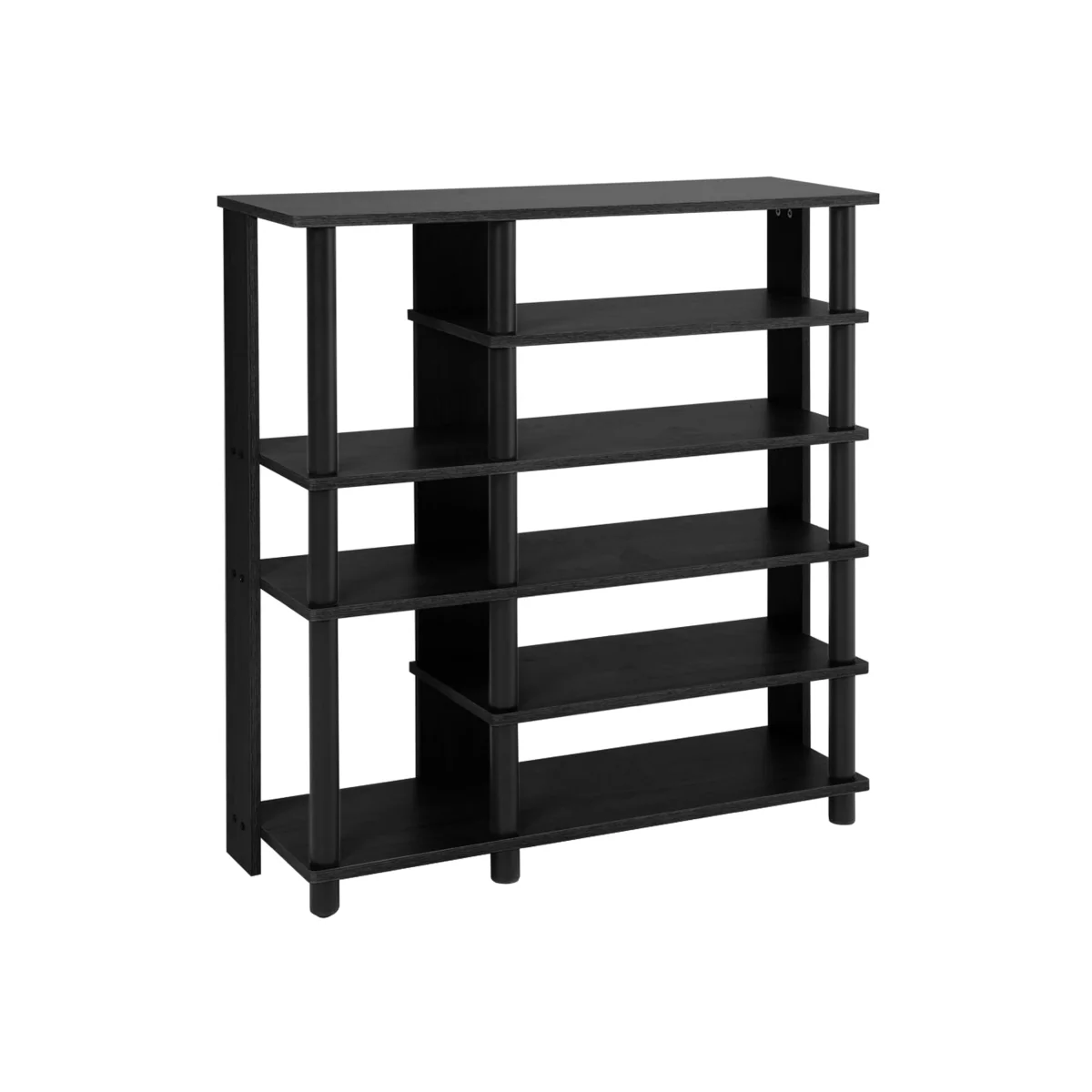 Wooden Open Shoe Rack with Multi-Height Shelves - Black