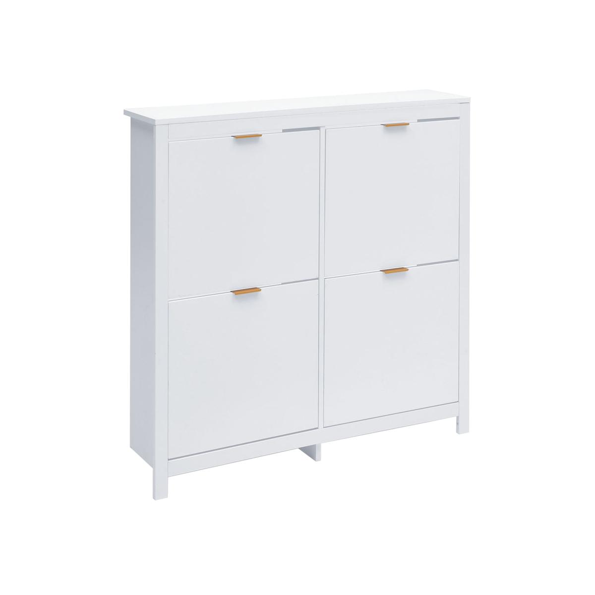 Flip Down White Wood Shoe Cabinet - White