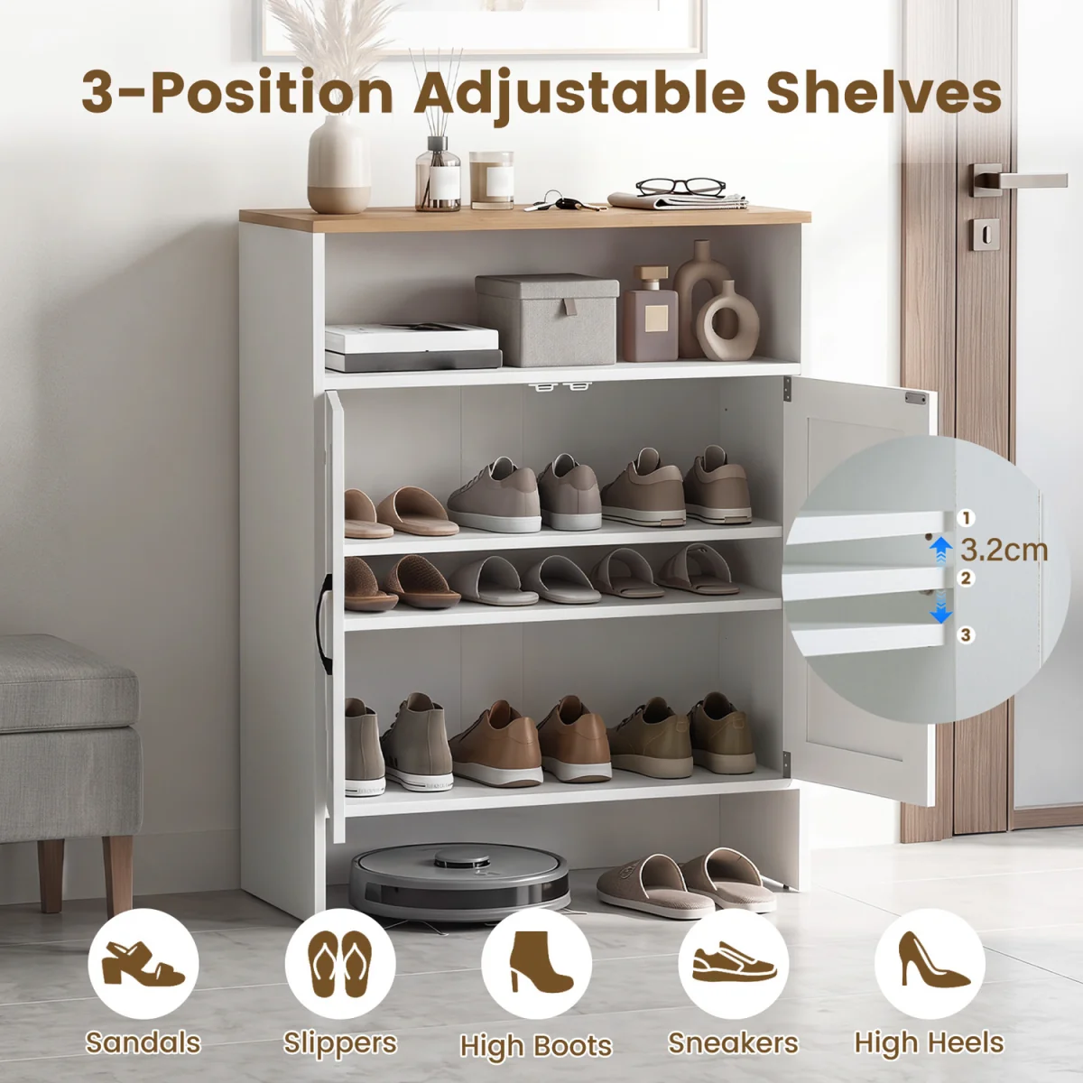 Shoe Cabinet with 2 Barn Doors - White – image 4