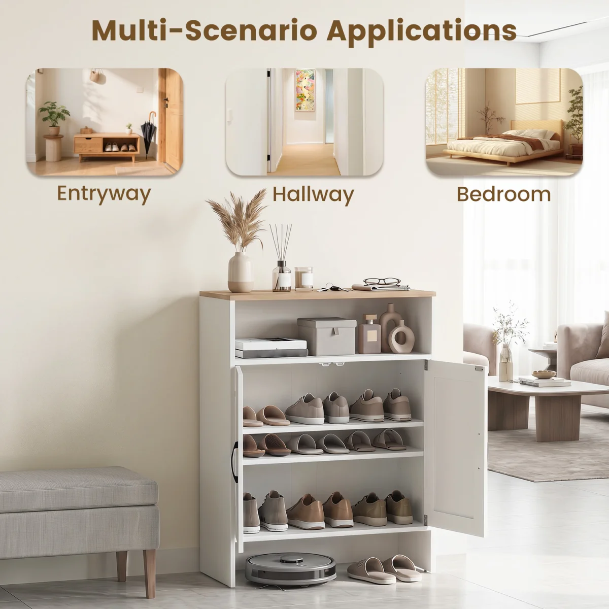 Shoe Cabinet with 2 Barn Doors - White – image 5