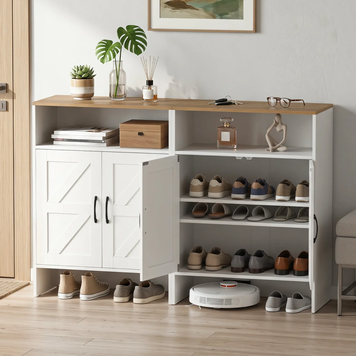 Shoe Cabinet with 2 Barn Doors - White – image 6