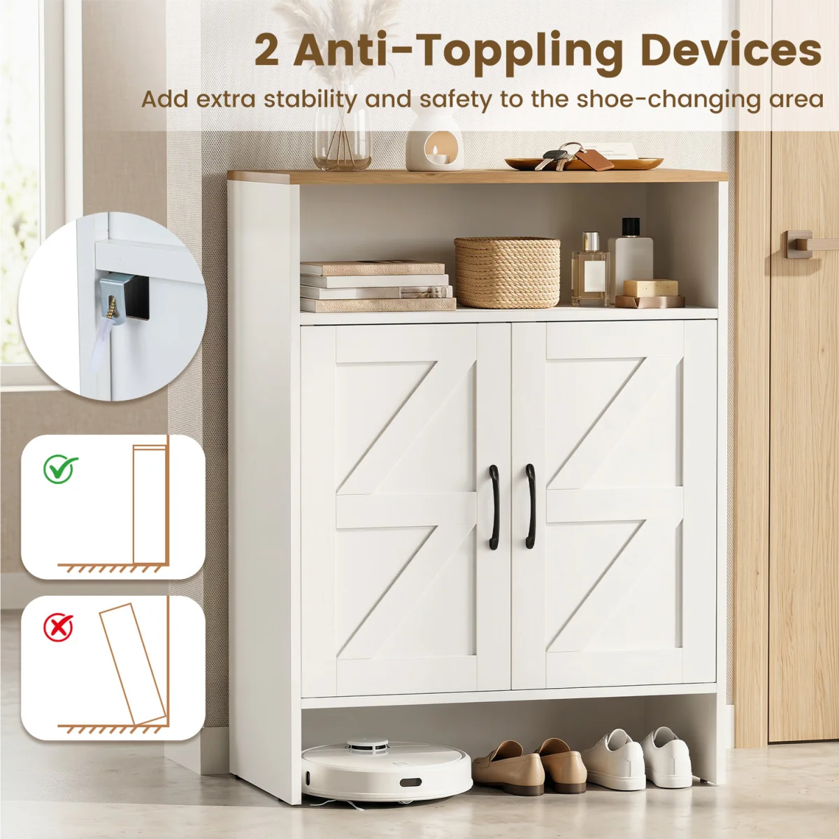 Shoe Cabinet with 2 Barn Doors - White – image 7