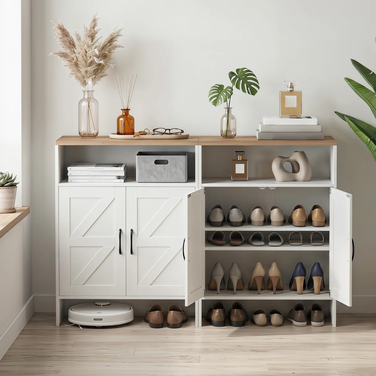 Shoe Cabinet with 2 Barn Doors - White – image 9