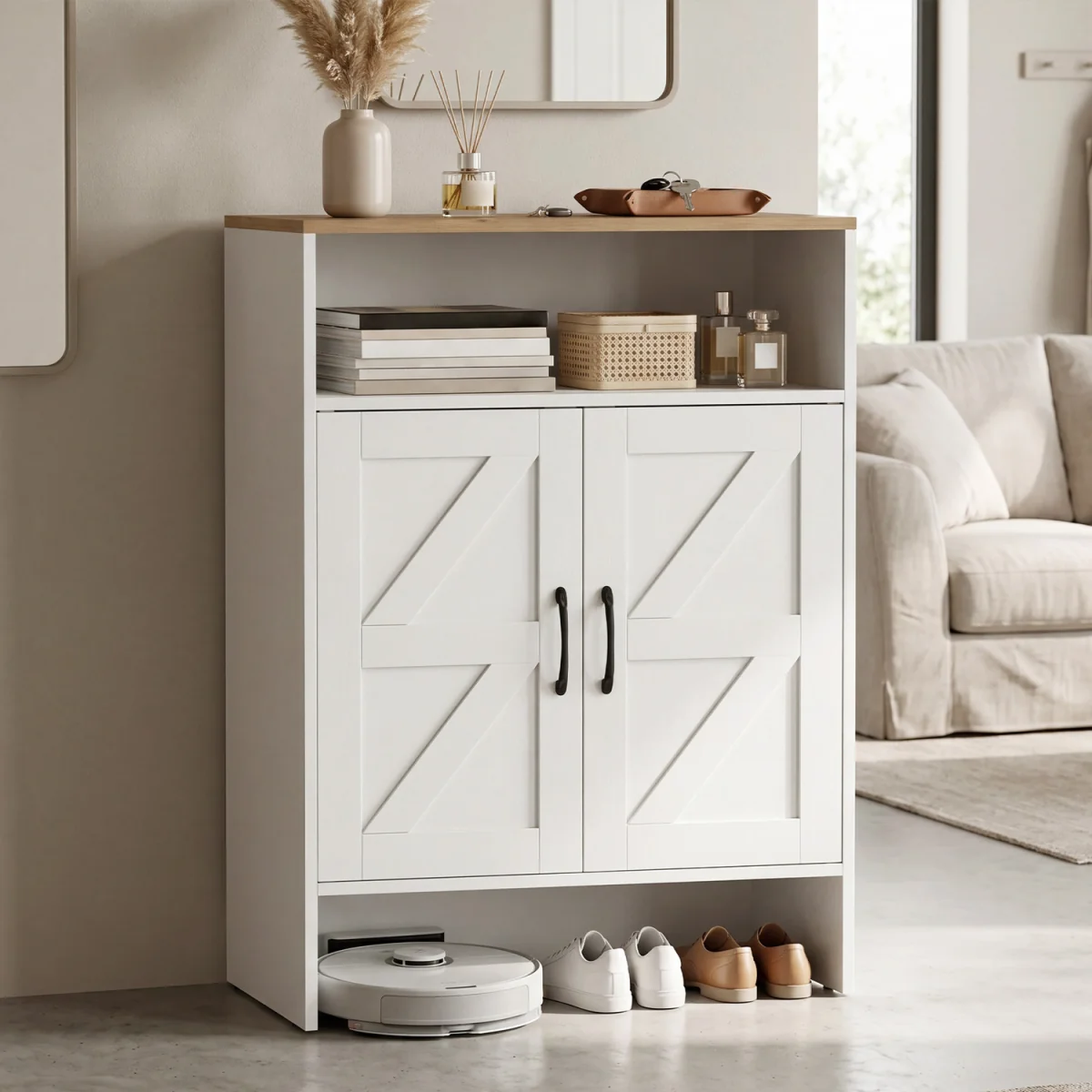 Shoe Cabinet with 2 Barn Doors - White – image 10