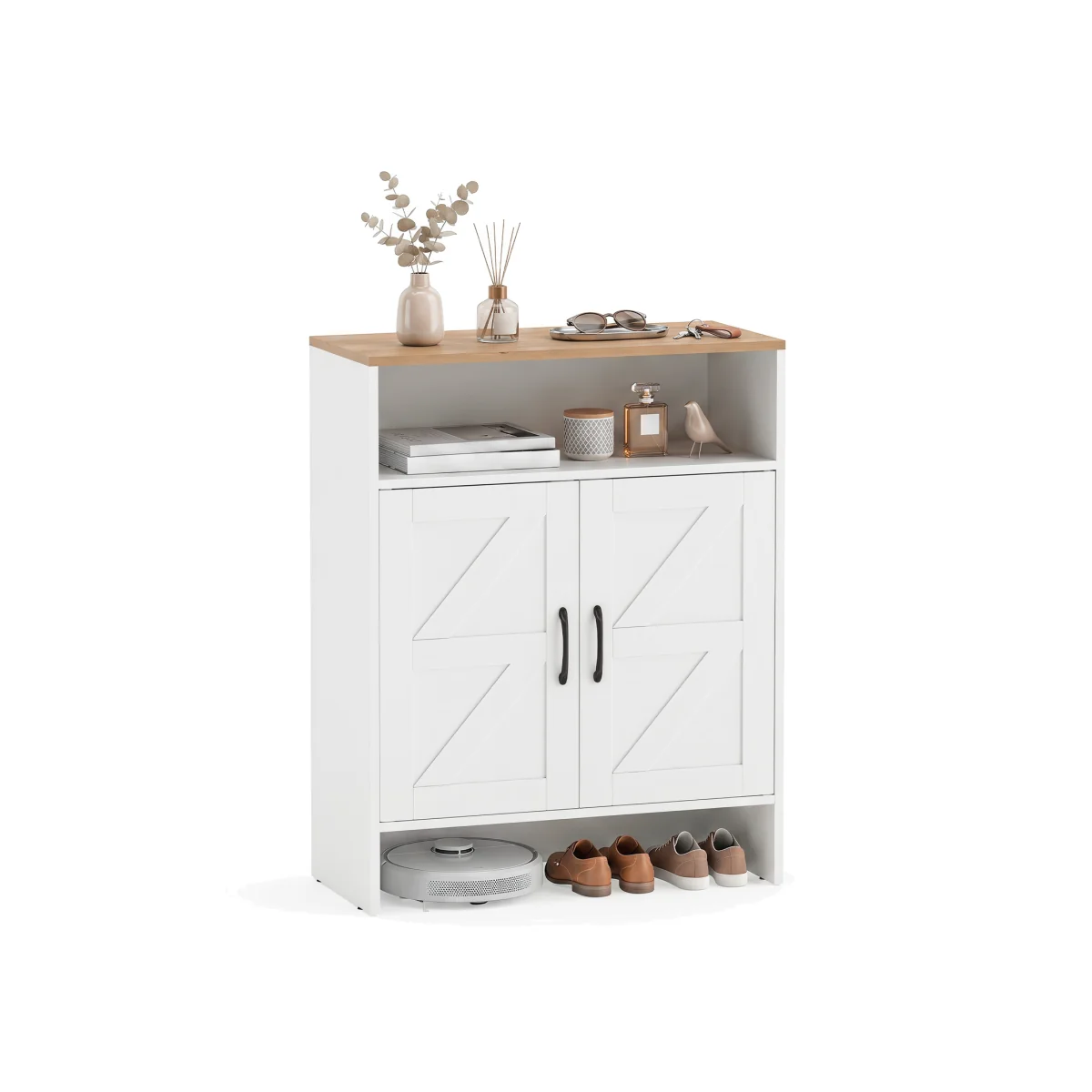 Shoe Cabinet with 2 Barn Doors - White – image 1