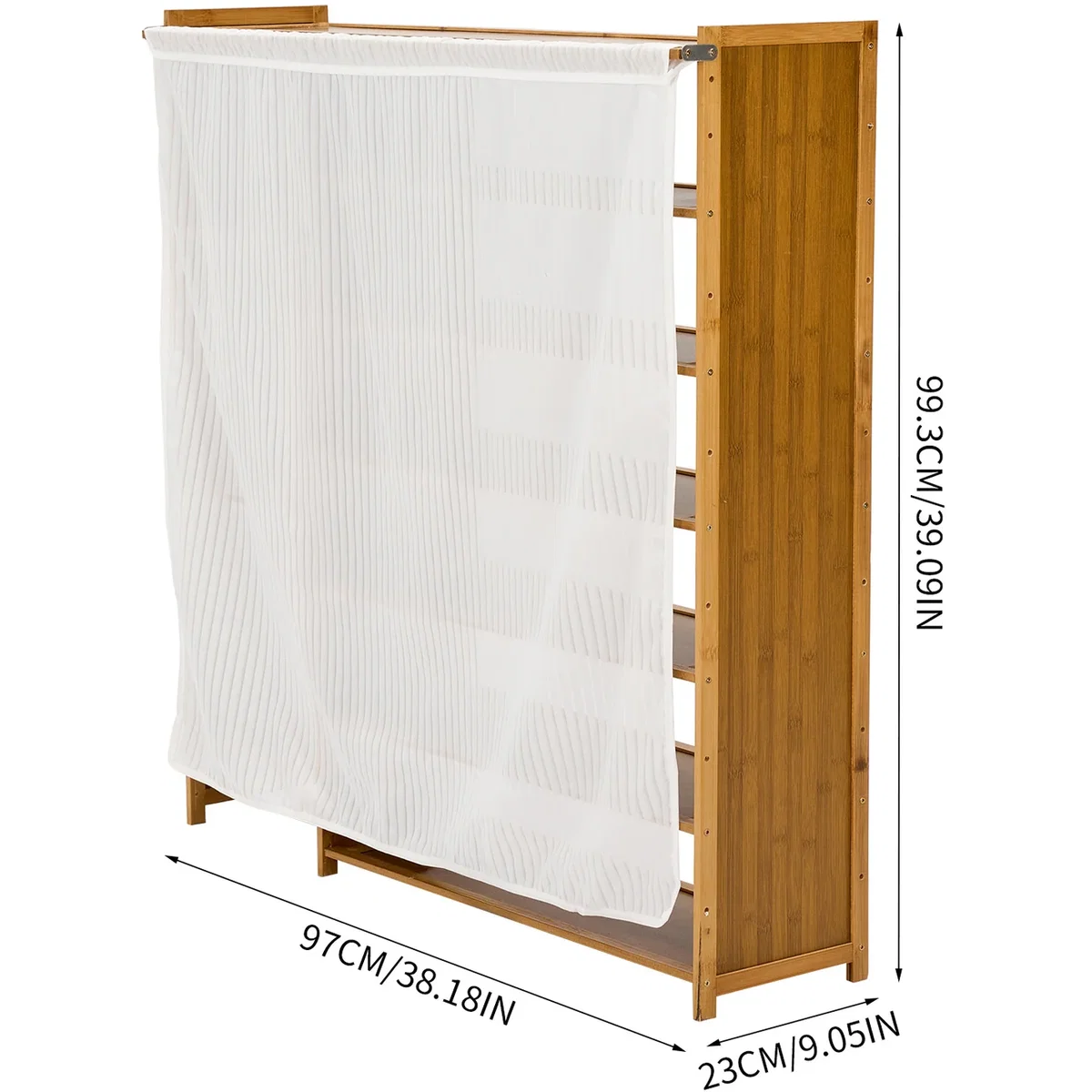 7-Tier Bamboo Shoe Rack with Dust Cover - Natural Wood – image 2