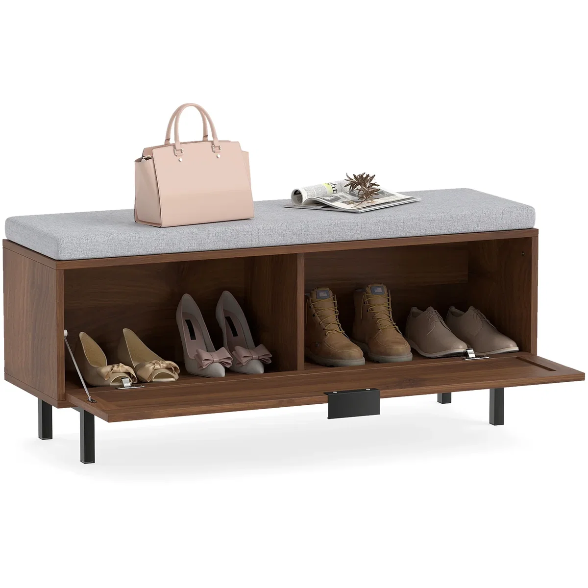 Shoe Storage Bench with Padded Cushion - Brown – image 2