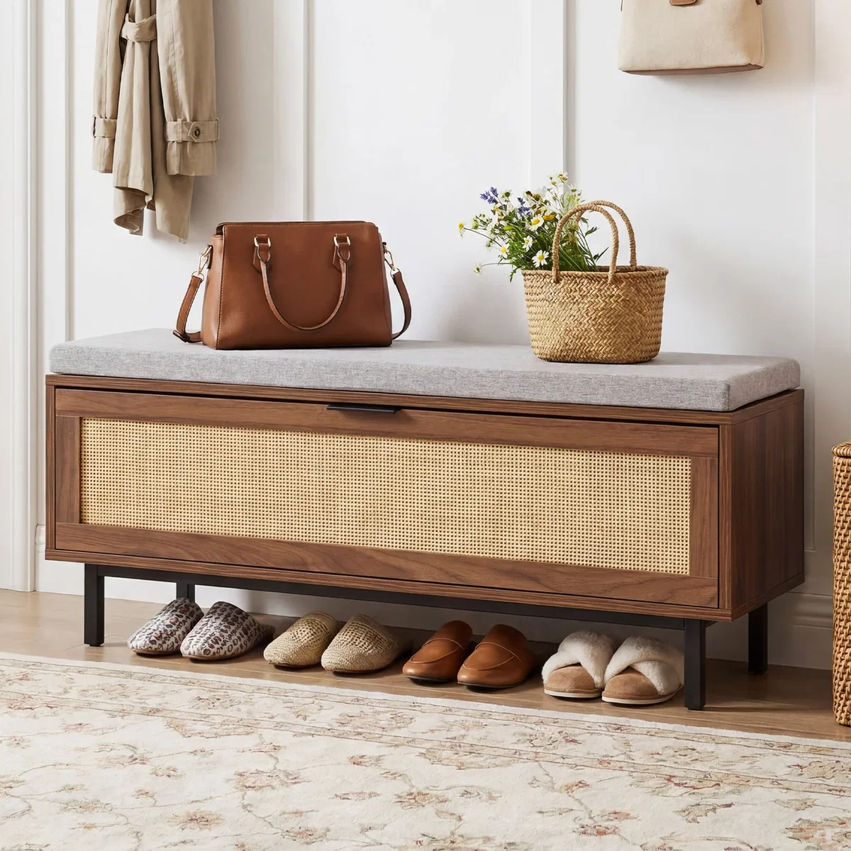 Shoe Storage Bench with Padded Cushion - Brown – image 4