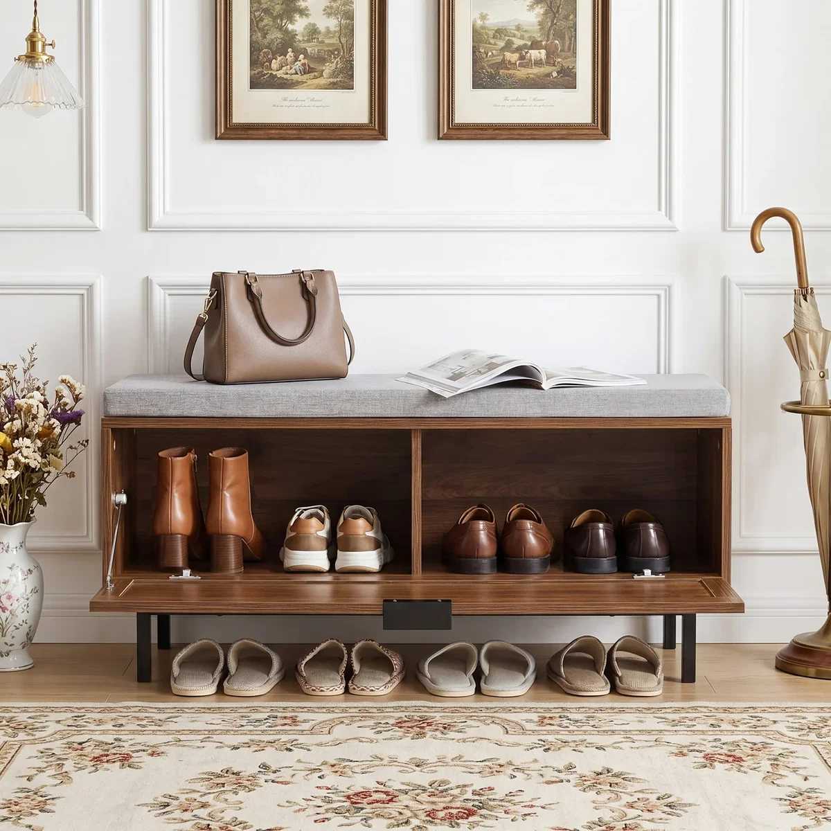 Shoe Storage Bench with Padded Cushion - Brown – image 5