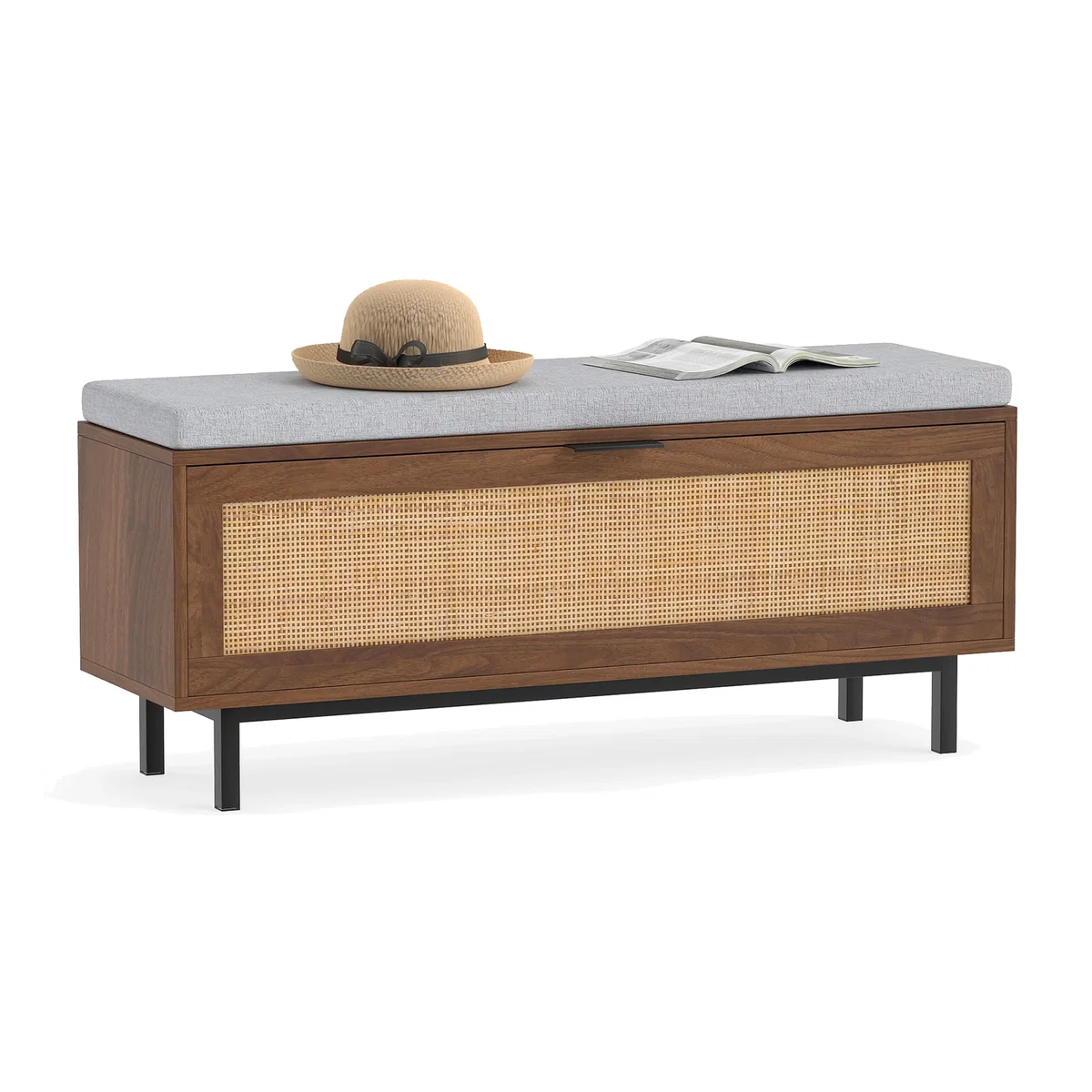 Shoe Storage Bench with Padded Cushion - Brown – image 1