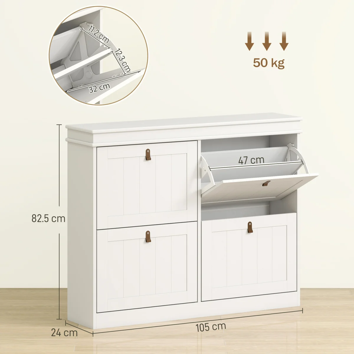 HOMCOM Slim Shoe Cabinet with Adjustable Shelves for Hallway - White – image 3