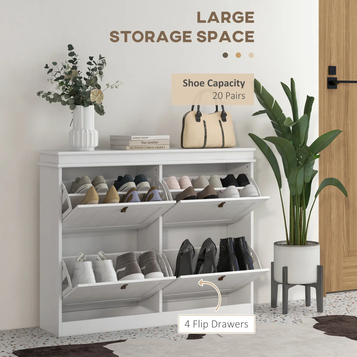 HOMCOM Slim Shoe Cabinet with Adjustable Shelves for Hallway - White – image 4