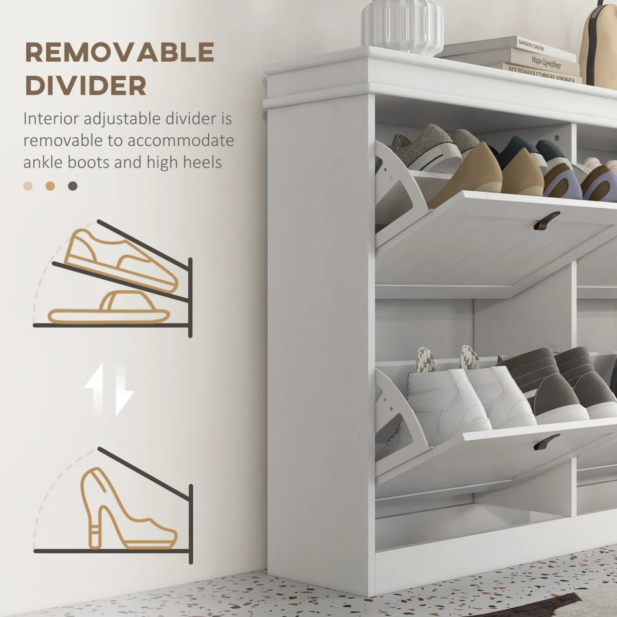 HOMCOM Slim Shoe Cabinet with Adjustable Shelves for Hallway - White – image 6