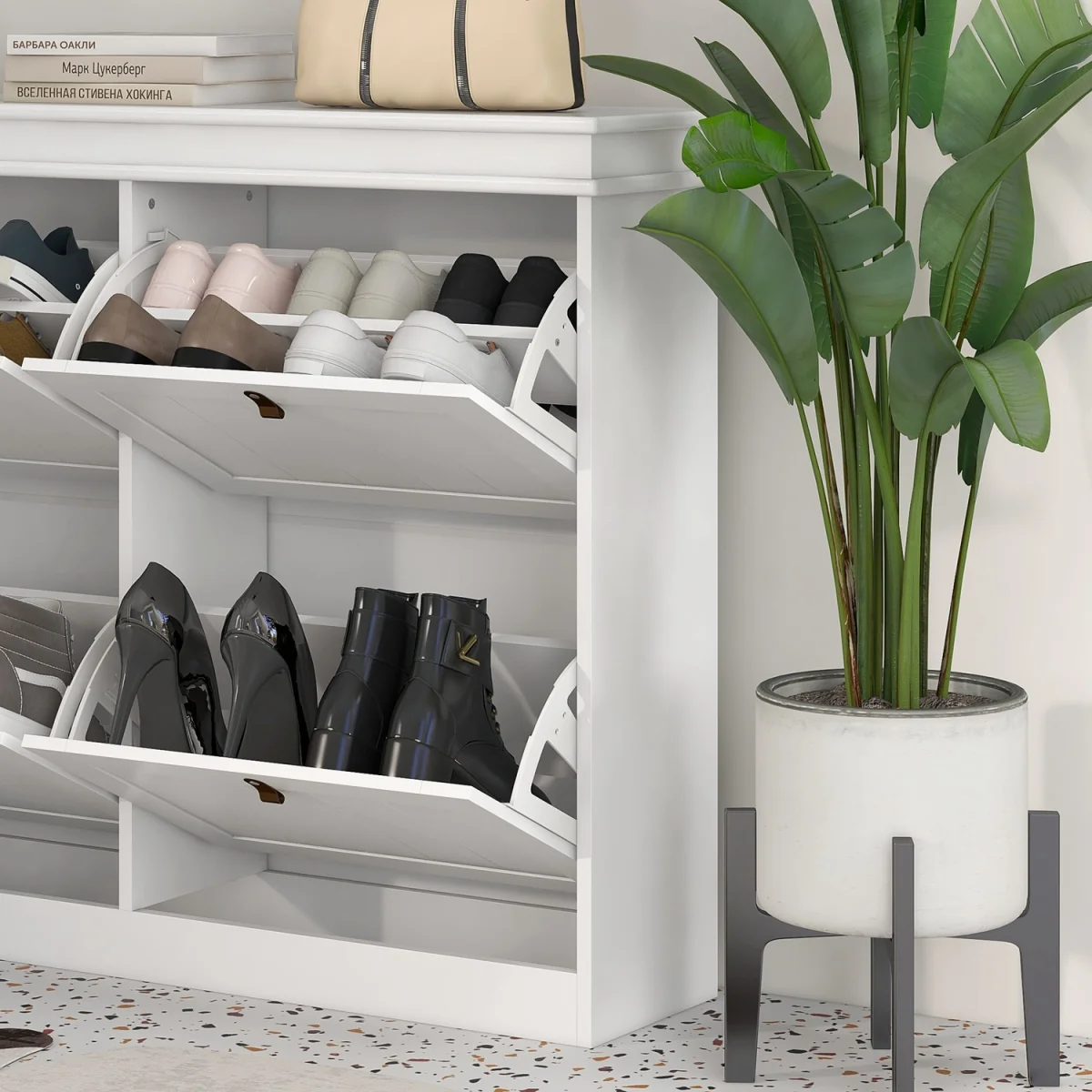 HOMCOM Slim Shoe Cabinet with Adjustable Shelves for Hallway - White – image 9
