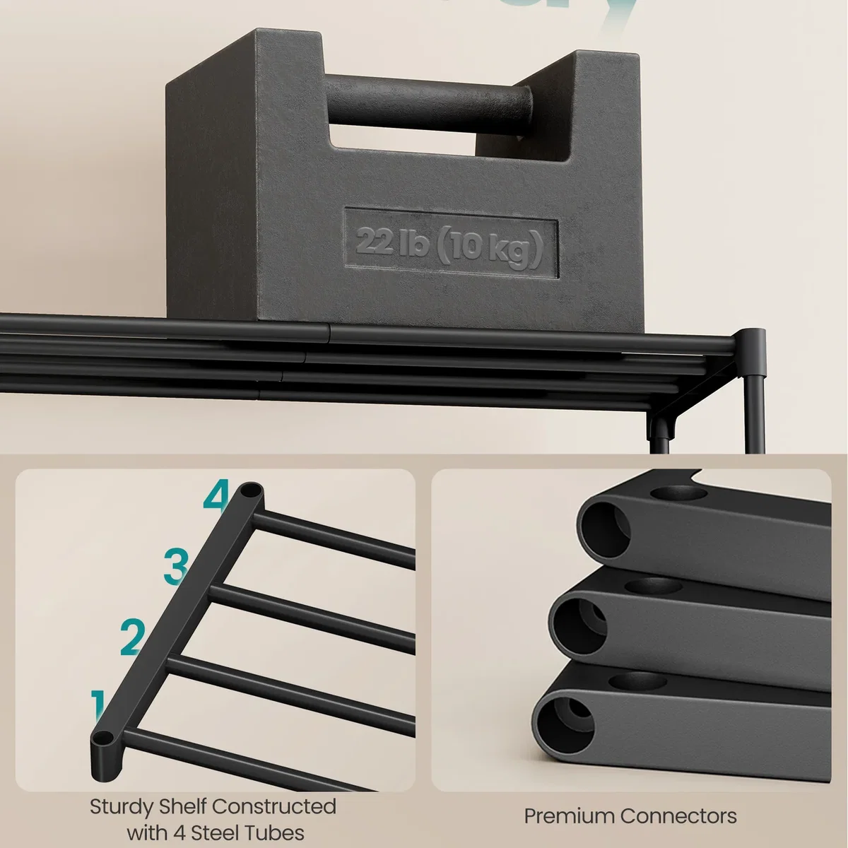 SONGMICS Shoe Rack, 2-Tier Slim Shoe Organiser Shelf, Metal Rack - Black – image 3