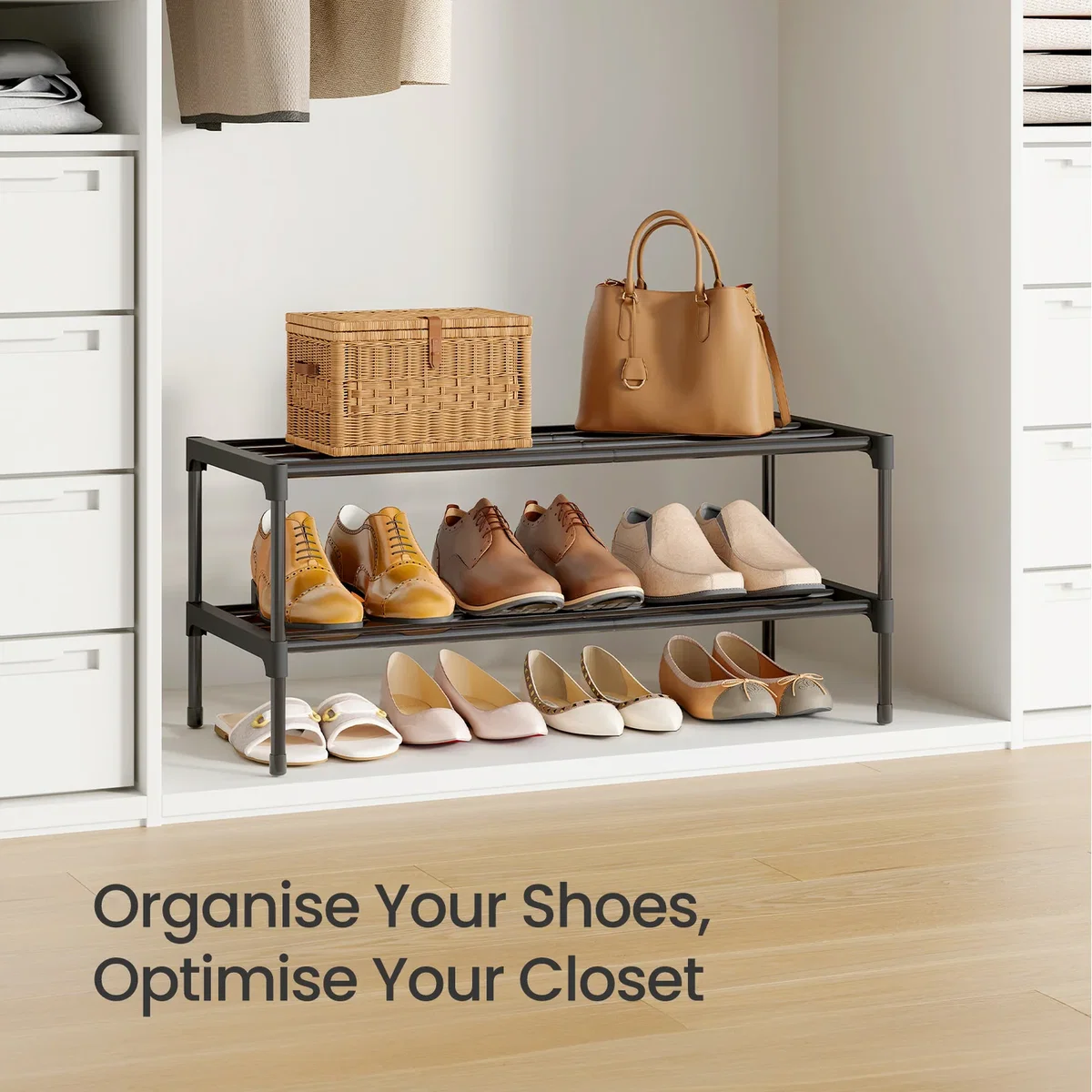 SONGMICS Shoe Rack, 2-Tier Slim Shoe Organiser Shelf, Metal Rack - Black – image 5