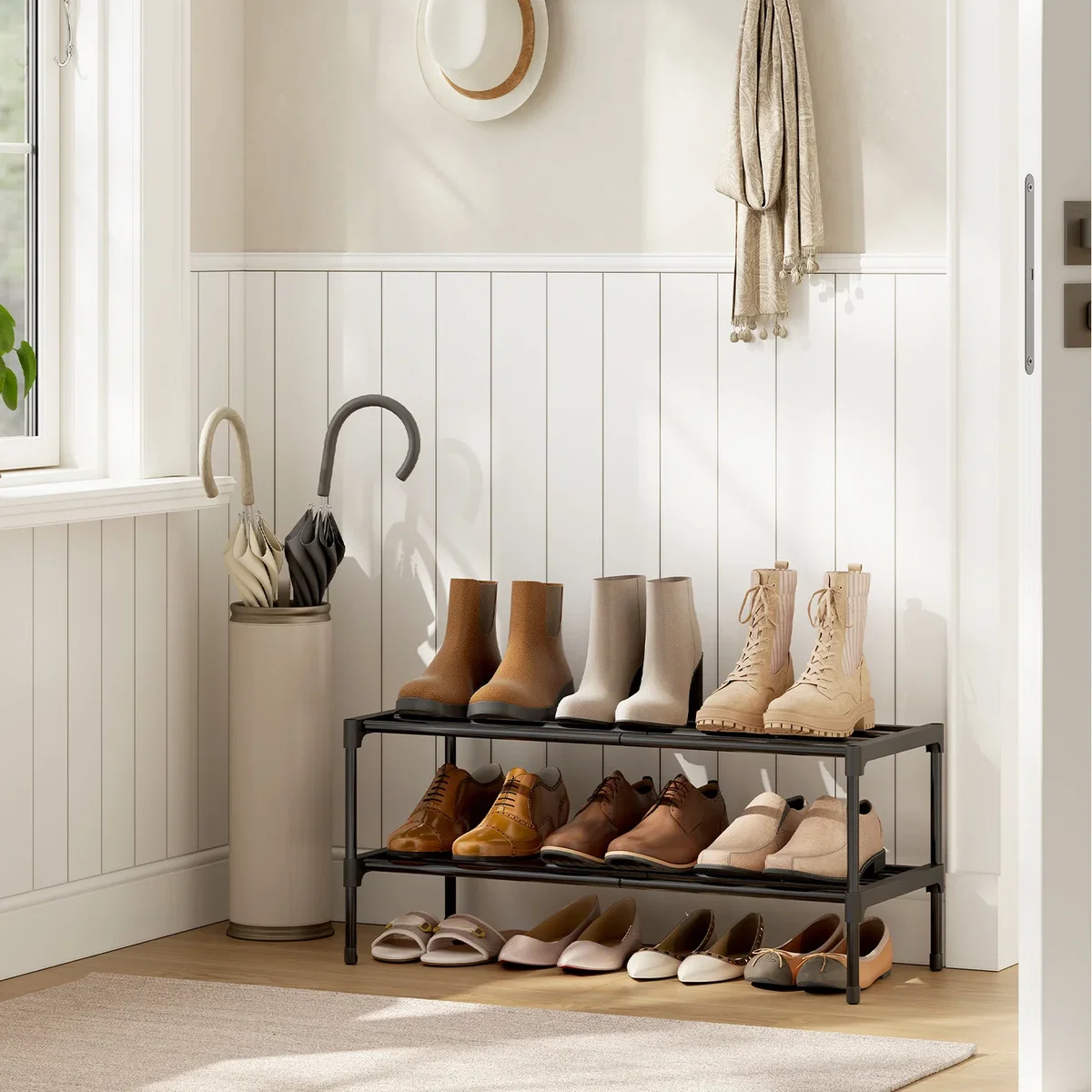 SONGMICS Shoe Rack, 2-Tier Slim Shoe Organiser Shelf, Metal Rack - Black – image 1