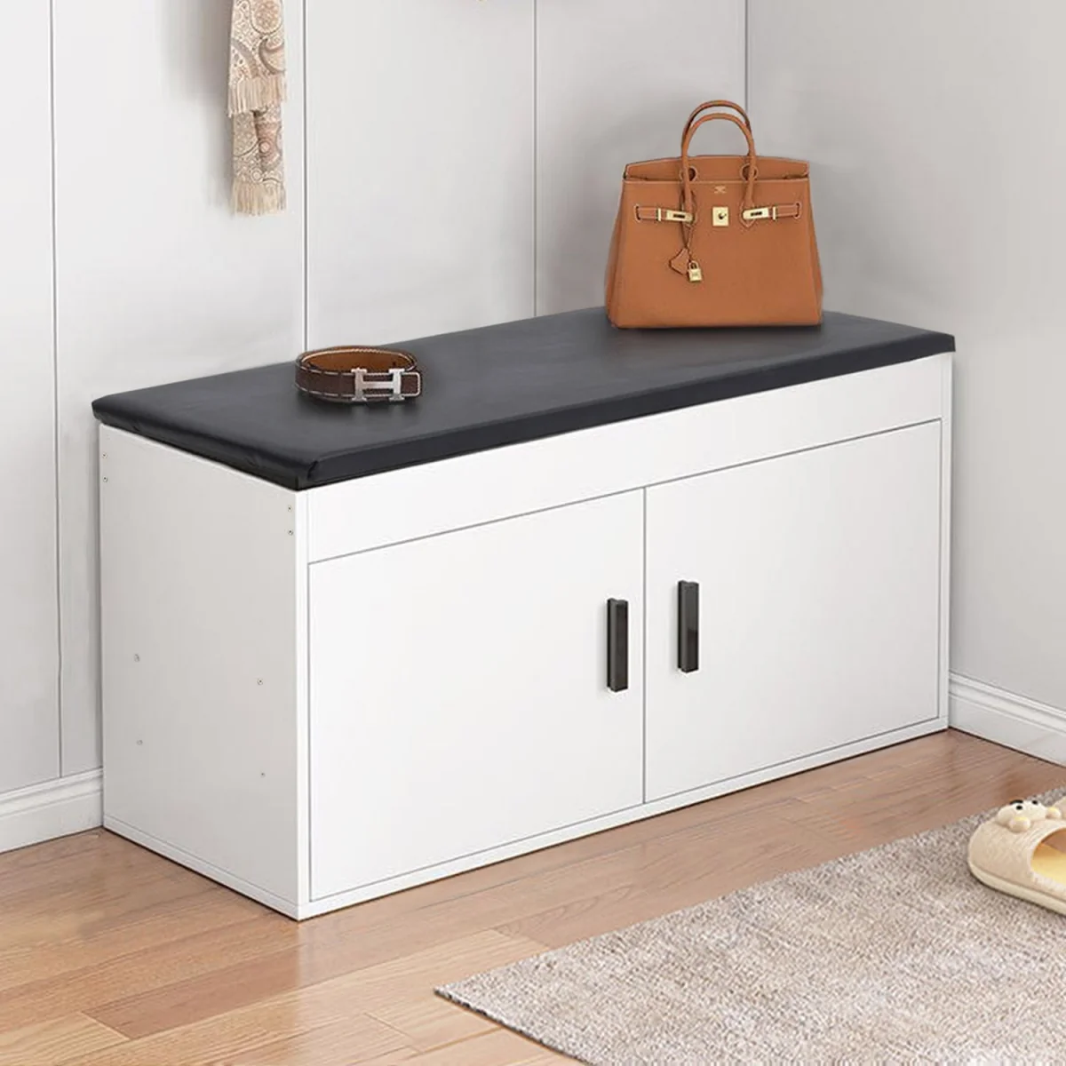 Shoe Storage Bench with Padded Seat - White + Black – image 1