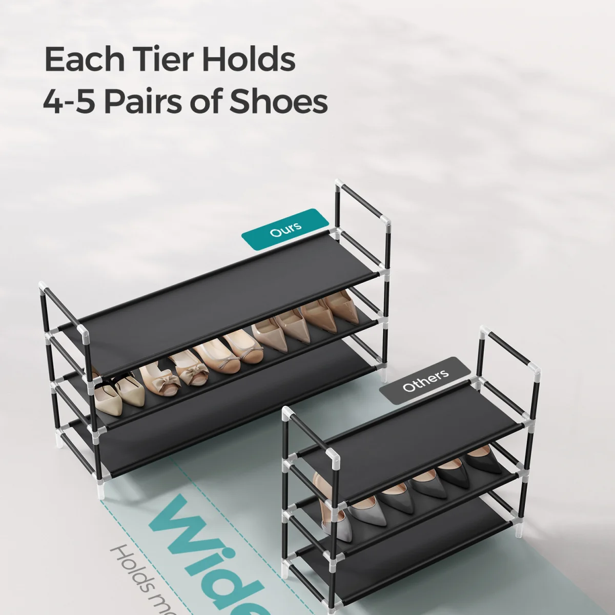 SONGMICS 3-Tier Shoe Rack, Non-Woven Fabric Shoe Organiser - Black – image 4