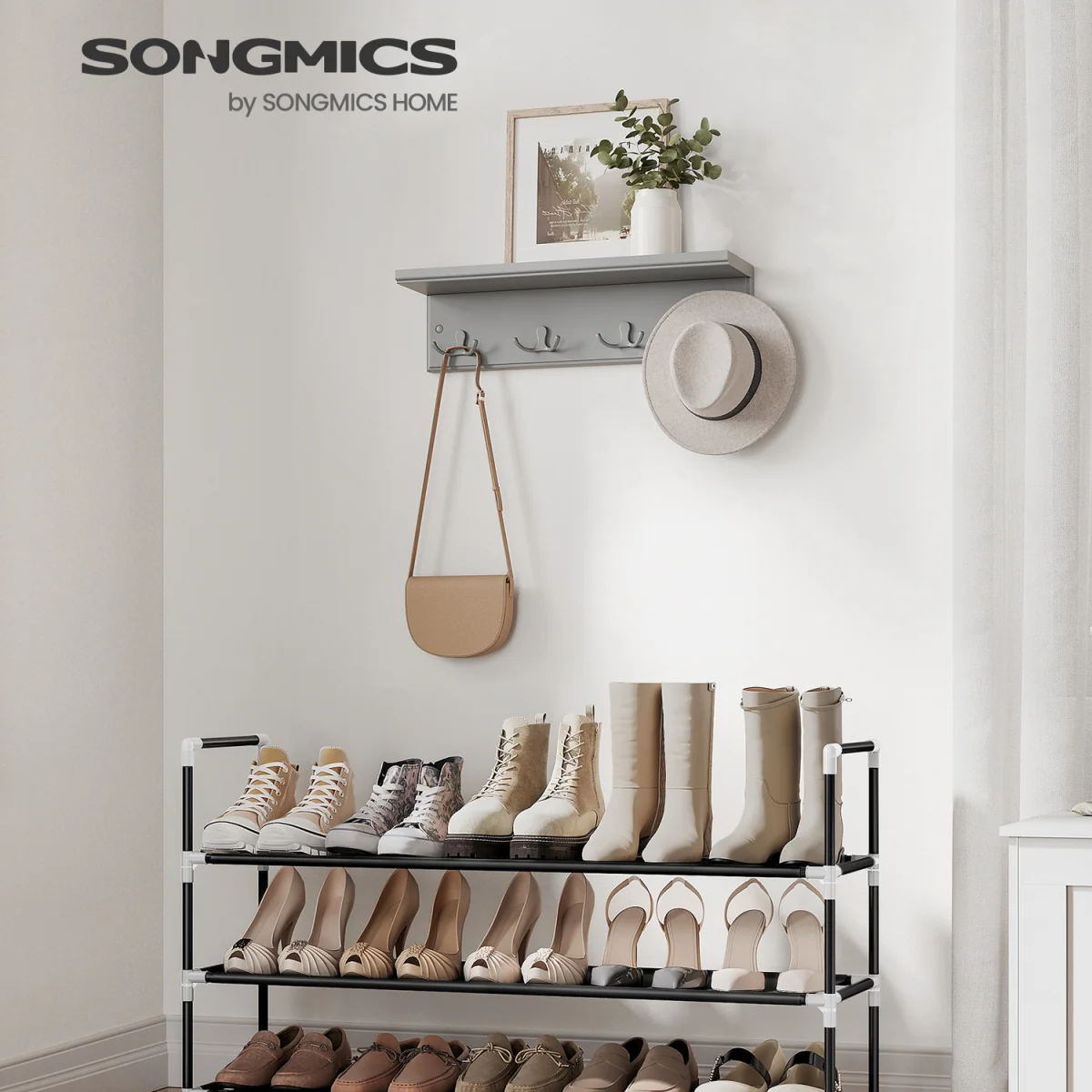SONGMICS 3-Tier Shoe Rack, Non-Woven Fabric Shoe Organiser - Black – image 8