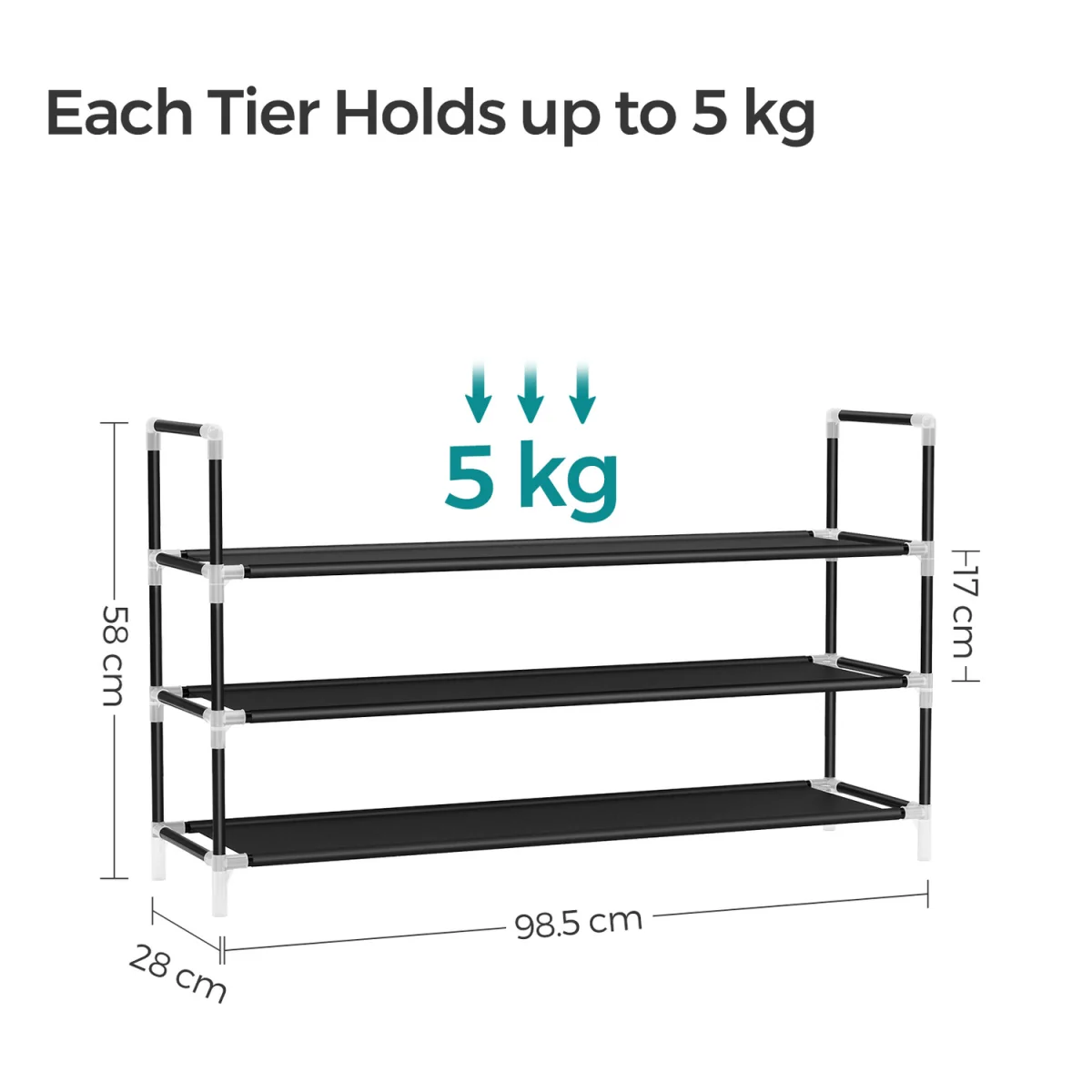 SONGMICS 3-Tier Shoe Rack, Non-Woven Fabric Shoe Organiser - Black – image 9
