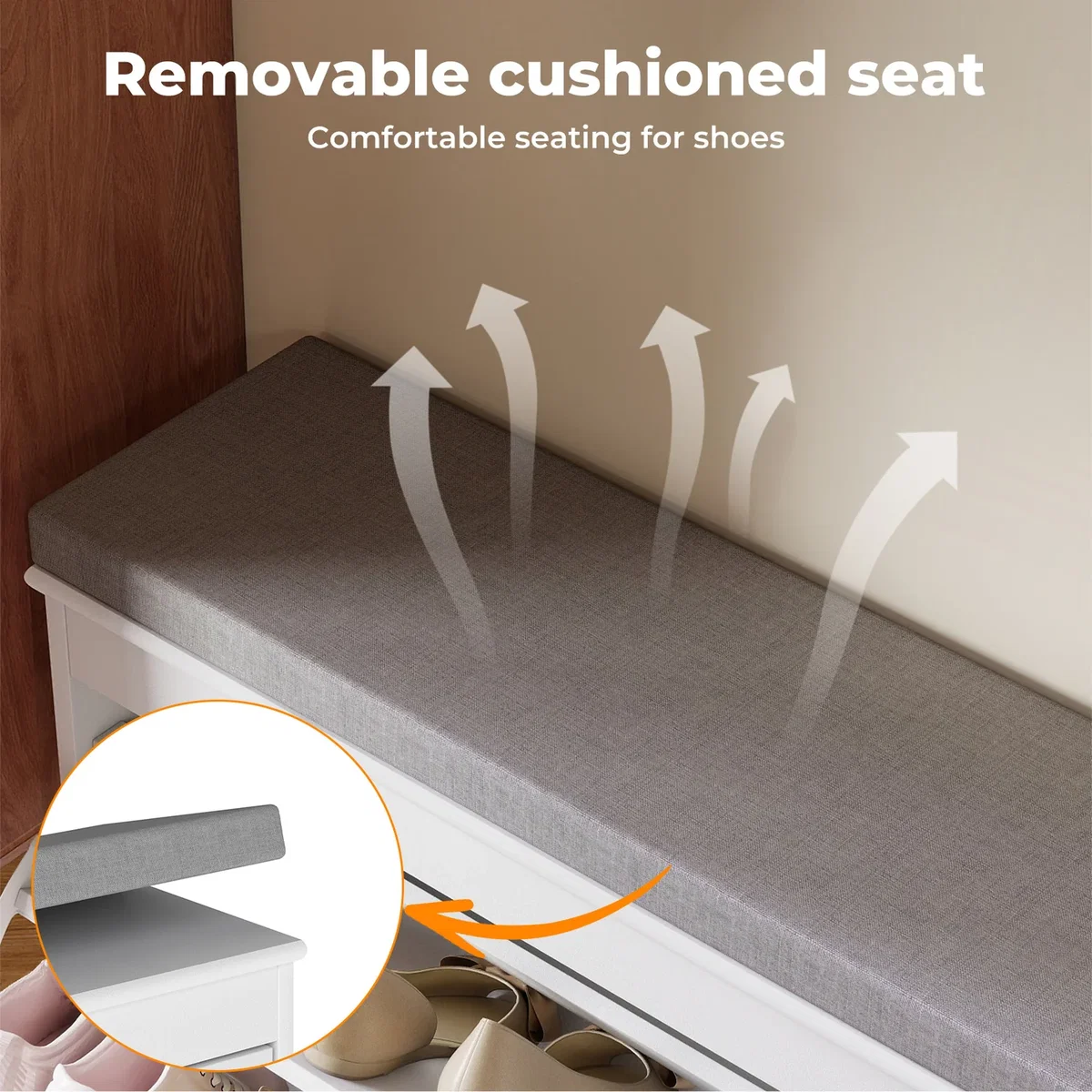 White Plastic Hallway Shoe Storage Cabinet 75cm Bench Organiser Unit - White – image 2