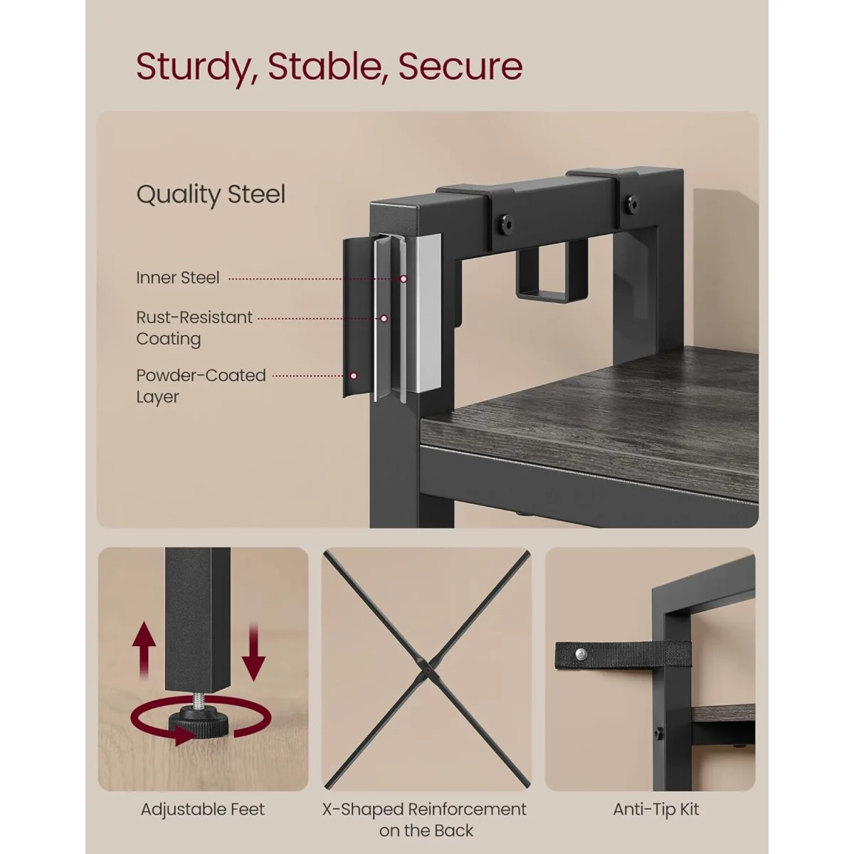Hall Tree Bench, Entryway Organizer, Coat Rack Shoe Storage, Multi Hook, Grey and Black - Stone Grey, Ink Black – image 8