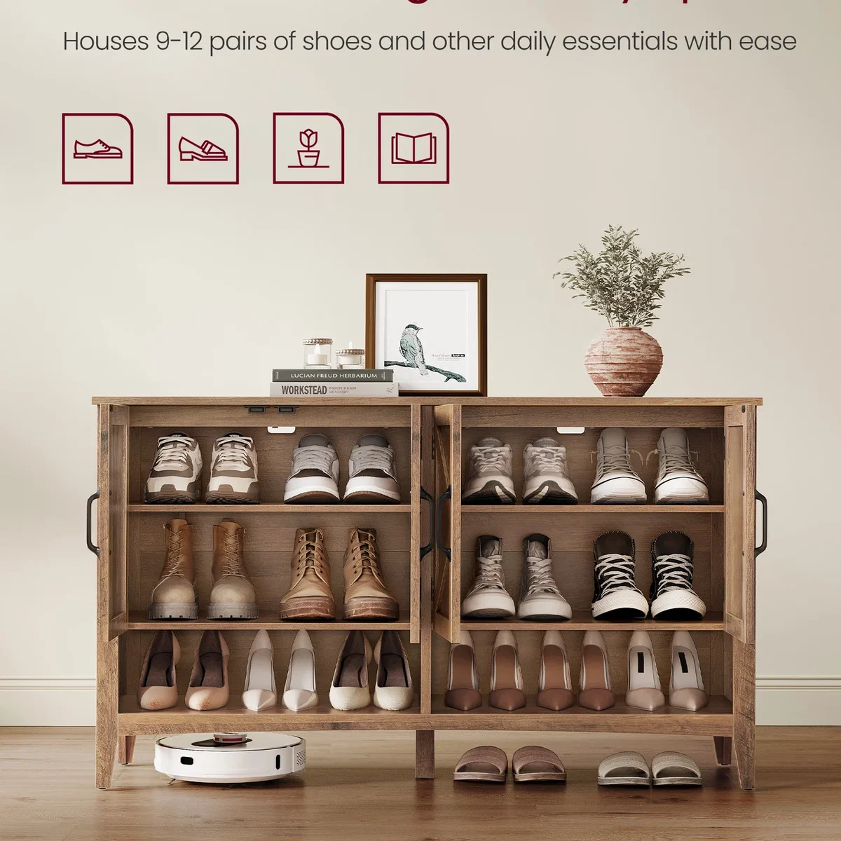 VASAGLE Shoe Cabinet, Hallway Storage, 120x35x70.5cm - Warm Brown – image 2