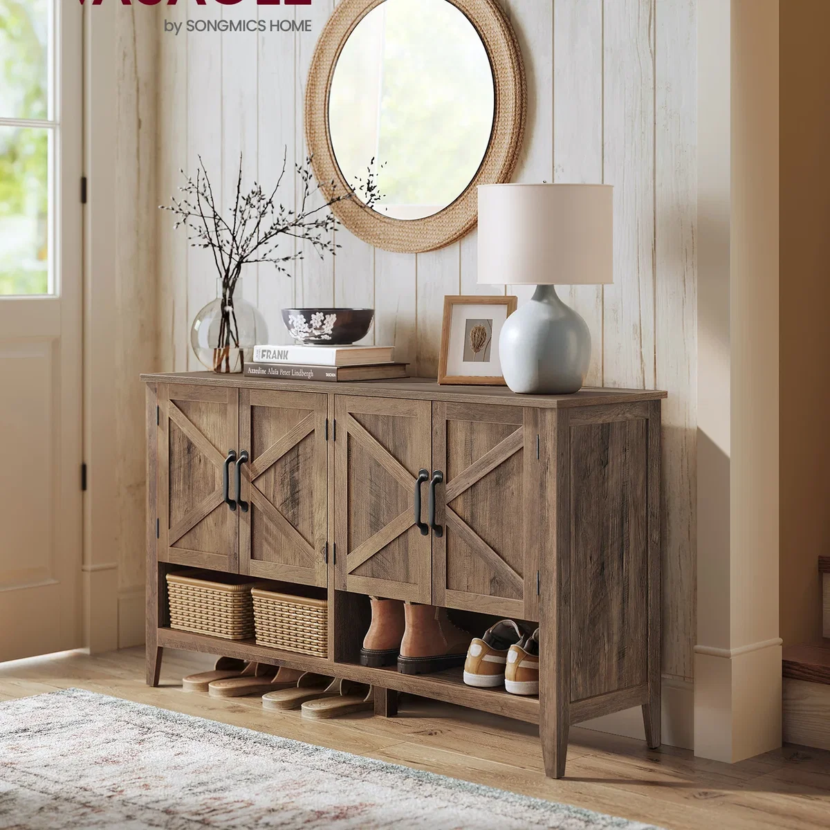 VASAGLE Shoe Cabinet, Hallway Storage, 120x35x70.5cm - Warm Brown – image 4