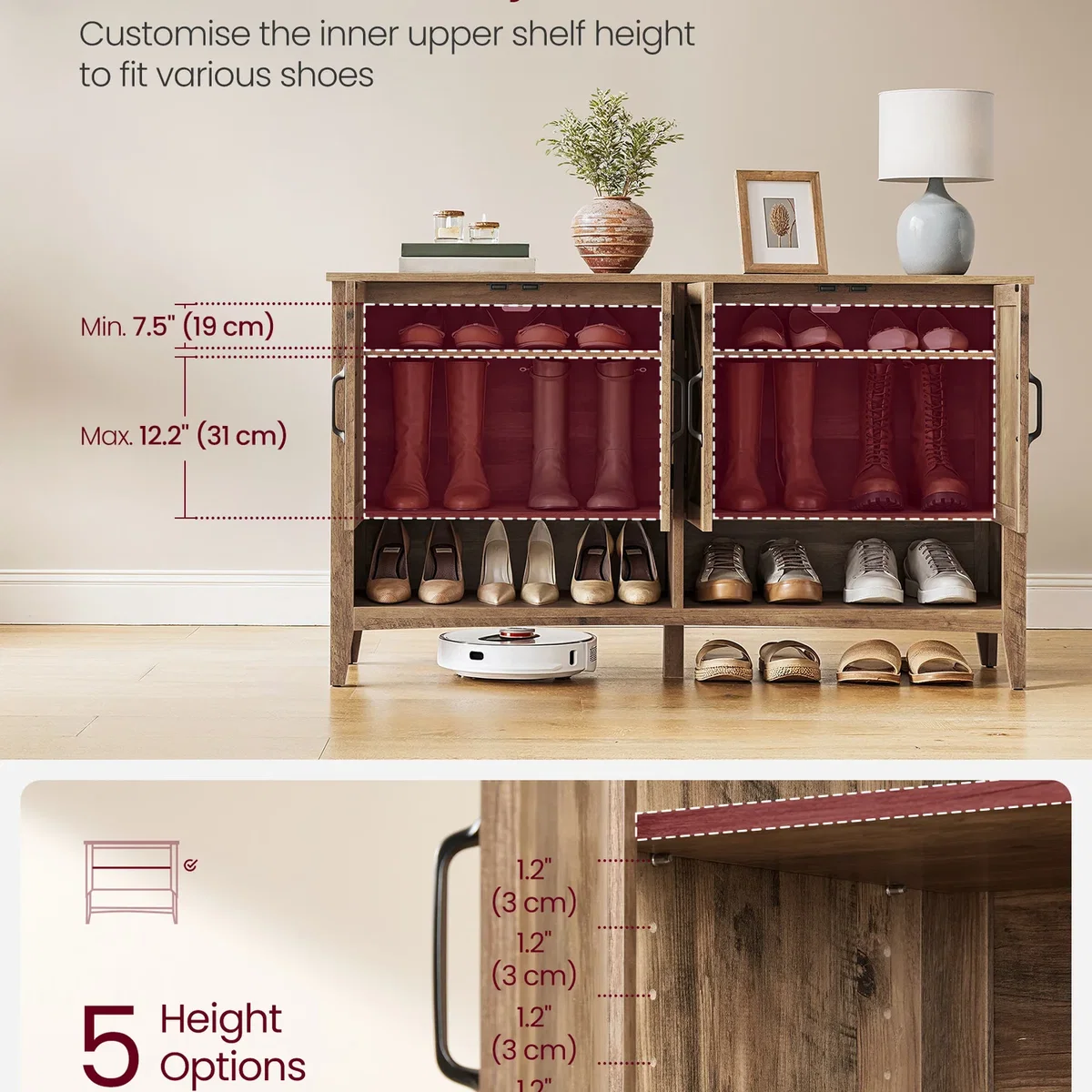 VASAGLE Shoe Cabinet, Hallway Storage, 120x35x70.5cm - Warm Brown – image 6