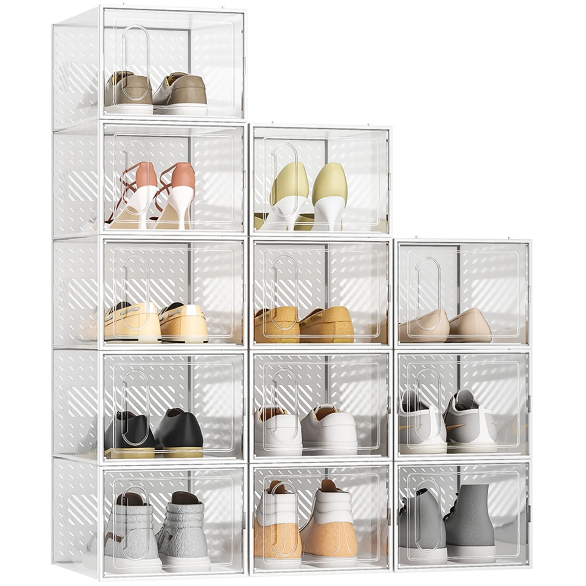 12x Transparent Stackable Shoe Storage Boxes - White – image 2