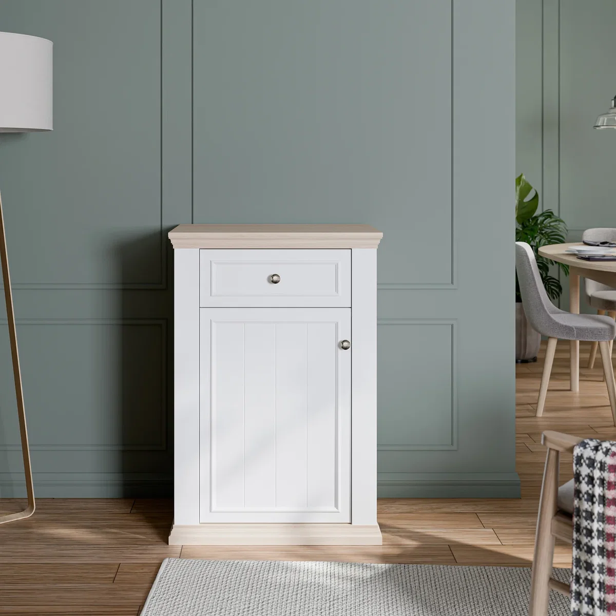 Pontypool Shoe Cabinet with Drawer - White and Riva Oak – image 1