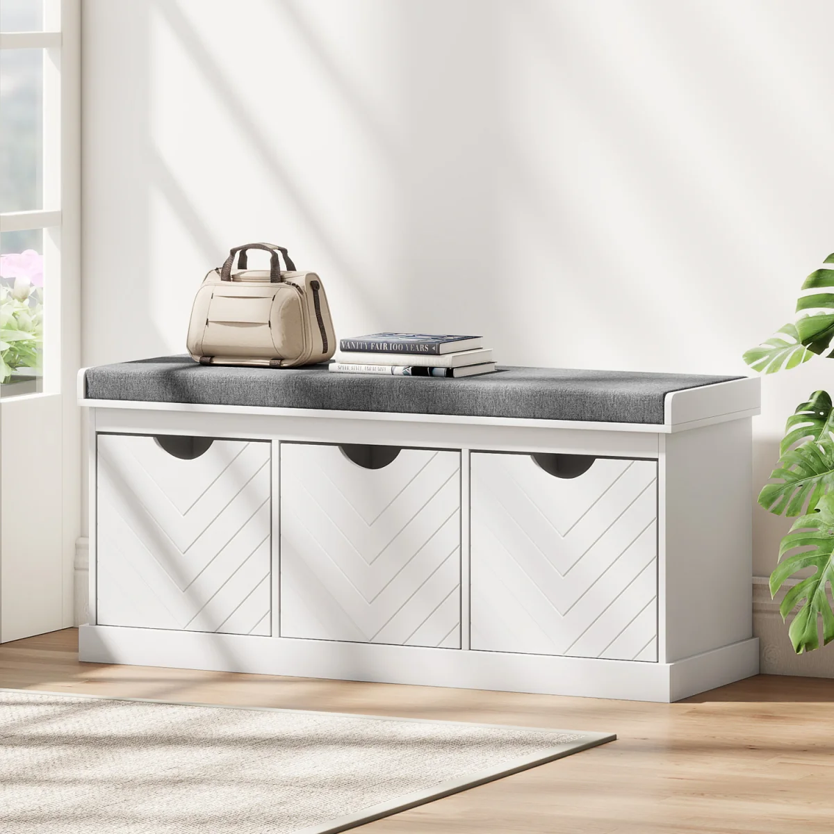 HOMCOM Shoe Storage Bench with 3 Removable Drawers - White – image 2
