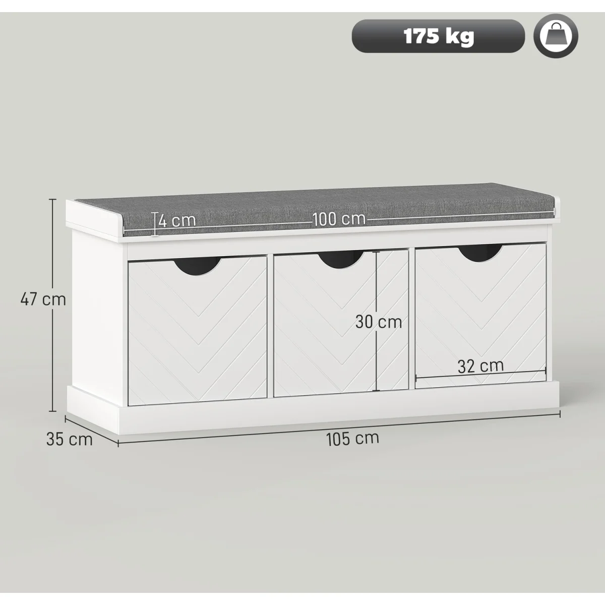 HOMCOM Shoe Storage Bench with 3 Removable Drawers - White – image 3