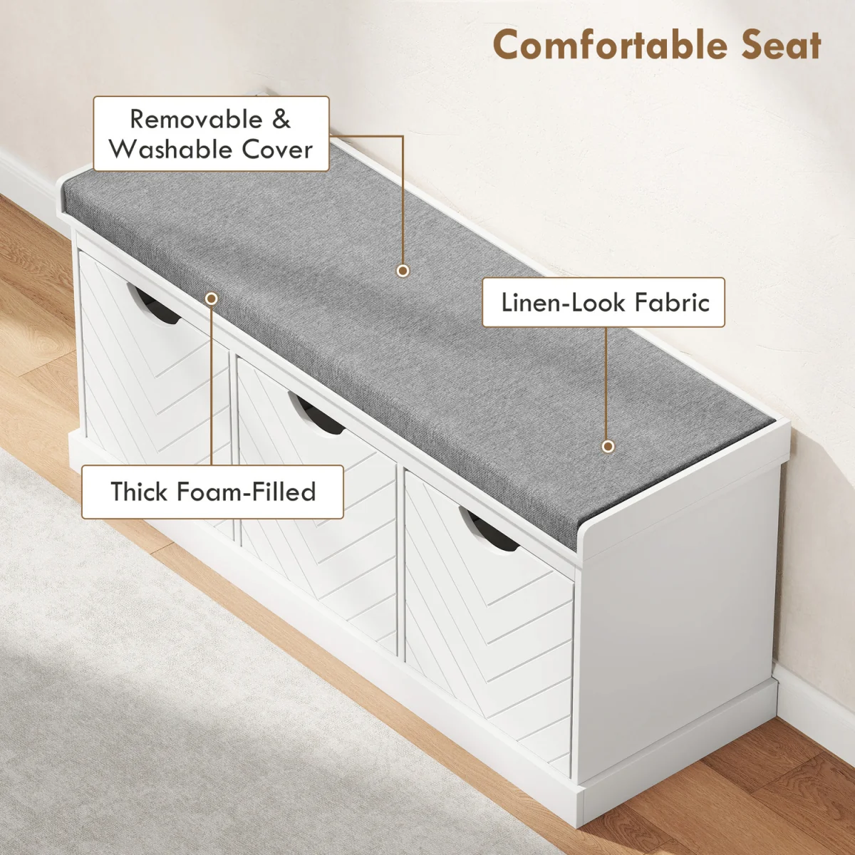 HOMCOM Shoe Storage Bench with 3 Removable Drawers - White – image 4