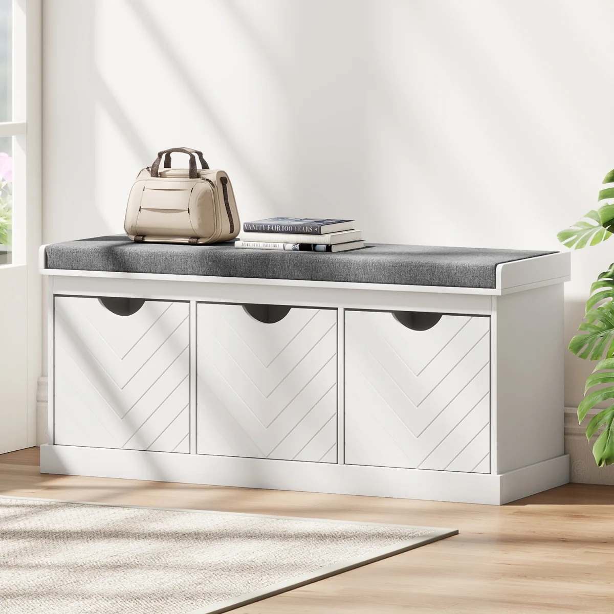HOMCOM Shoe Storage Bench with 3 Removable Drawers - White – image 9