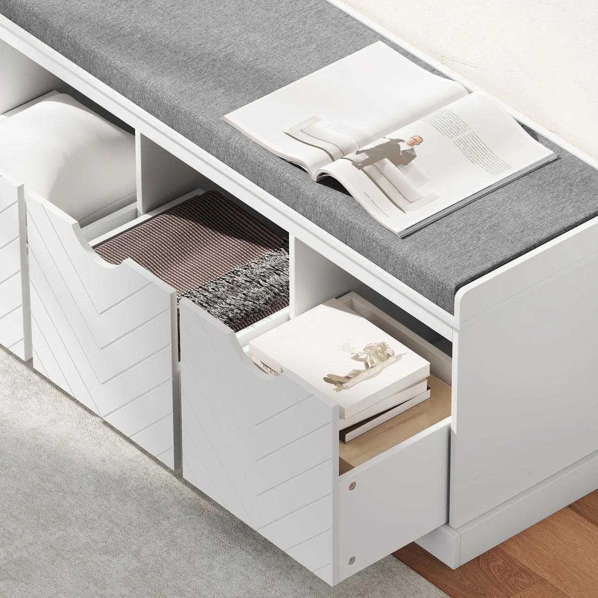 HOMCOM Shoe Storage Bench with 3 Removable Drawers - White – image 10