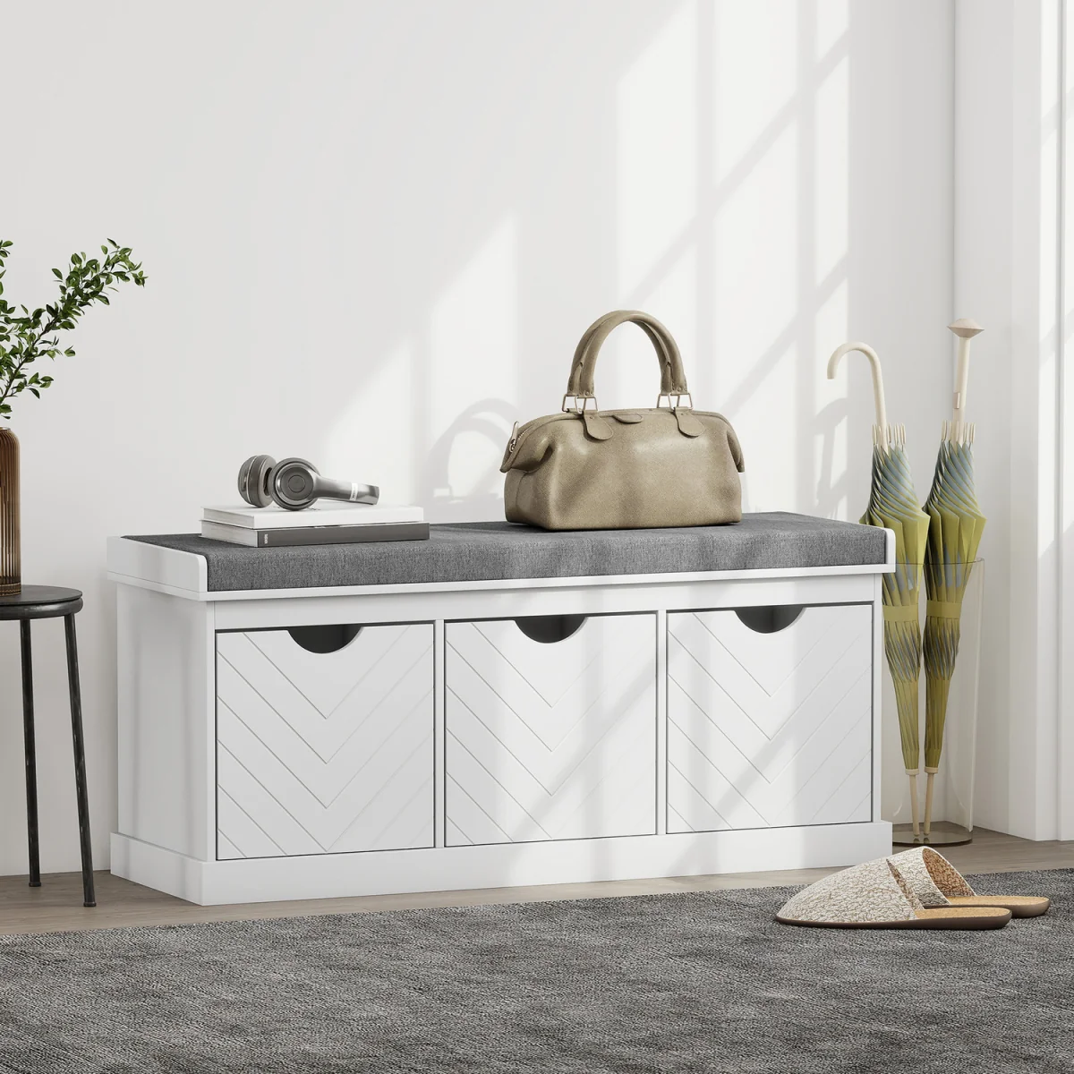 HOMCOM Shoe Storage Bench with 3 Removable Drawers - White – image 1