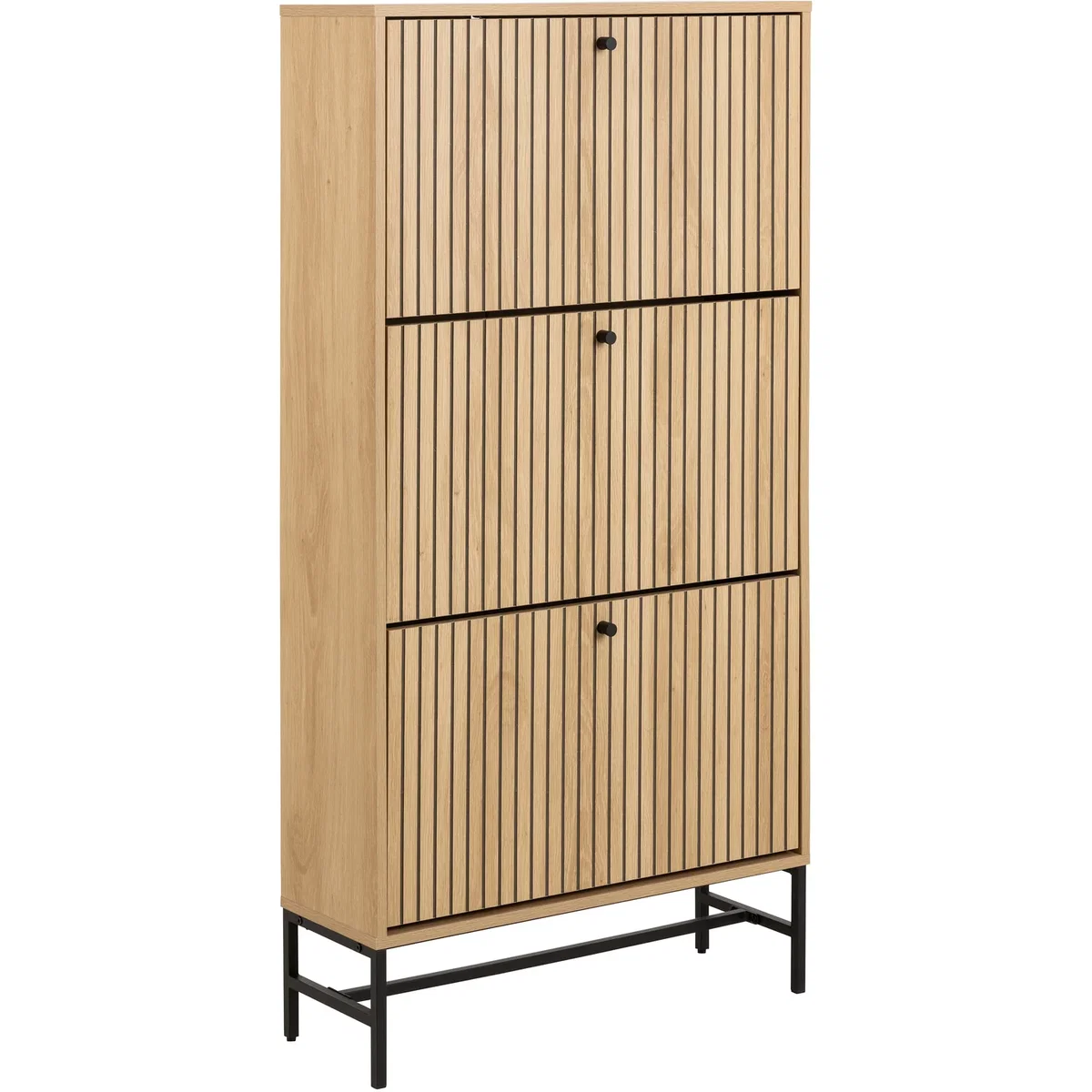 Albany Shoe Cabinet 3 Flip Down Doors in Oak/Black Legs - Oak & Black – image 2