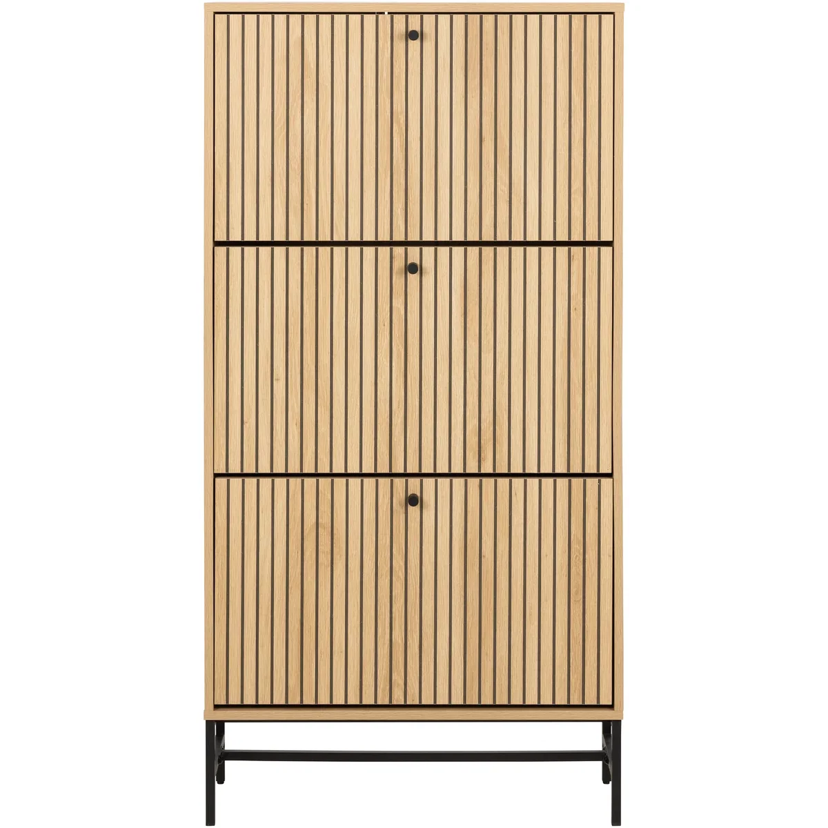 Albany Shoe Cabinet 3 Flip Down Doors in Oak/Black Legs - Oak & Black – image 3