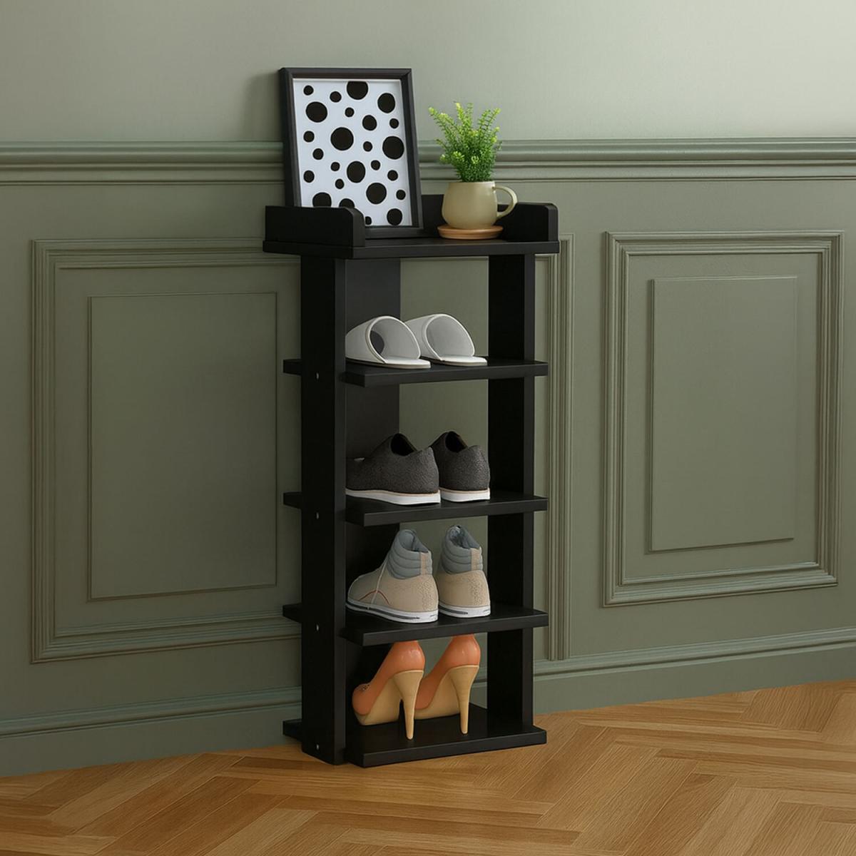 Neo Multi Layer Wooden Shoe Rack Durable Storage Organiser - Black