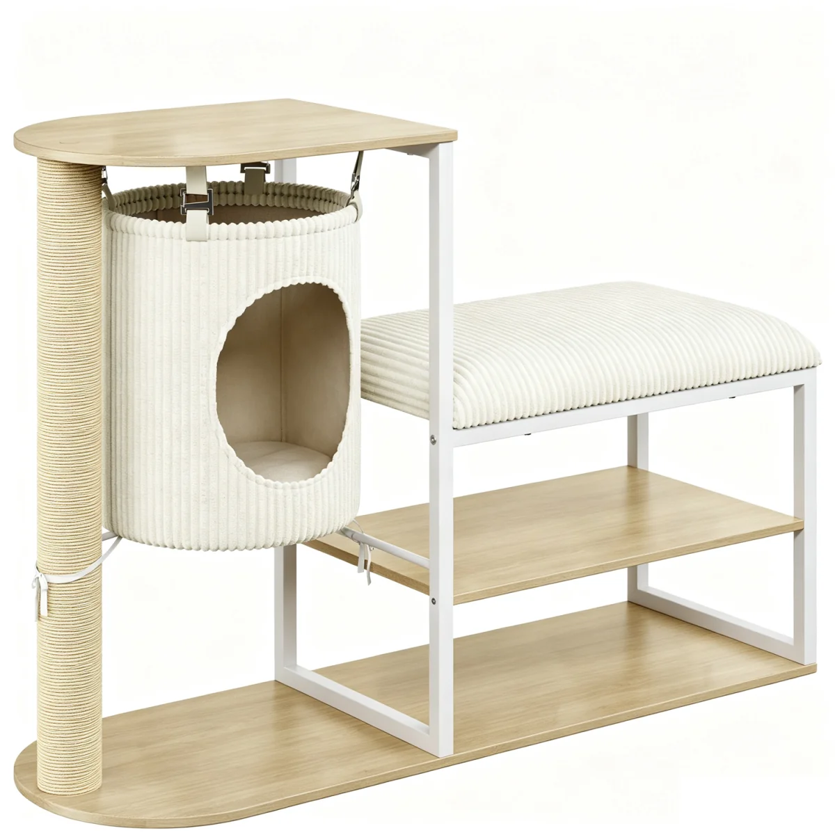Yaheetech 2-in-1 Shoe Storage Bench & Cat Tower - Oak – image 3