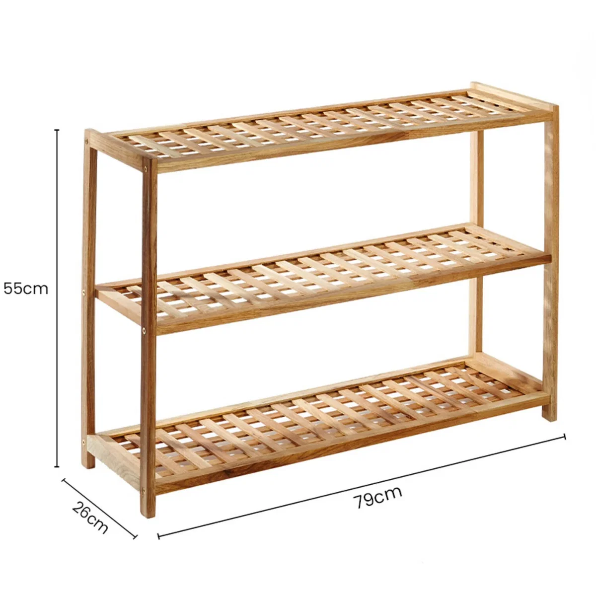 Arla 3 Tier Walnut Wood Grid Design Shoe Rack - Natural – image 3